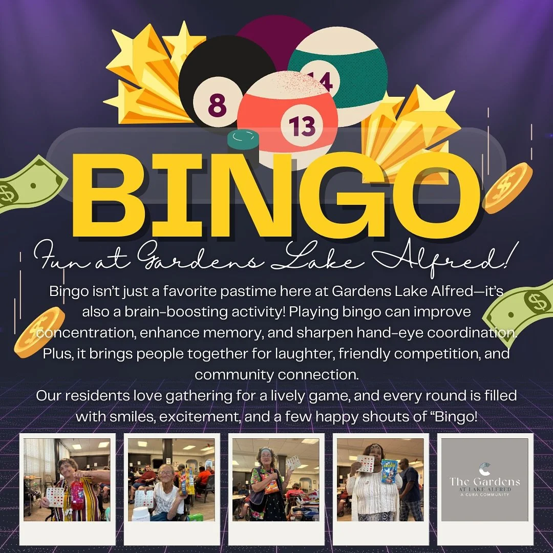 Bingo fun at Gardens Lake Alfred&mdash;bringing residents together for laughter, connection, and a little friendly competition!
#assistedliving #community #care #seniors #fun #nursingcare #eldercare #assistedlivingfacility #seniorcare #curaliving #ac