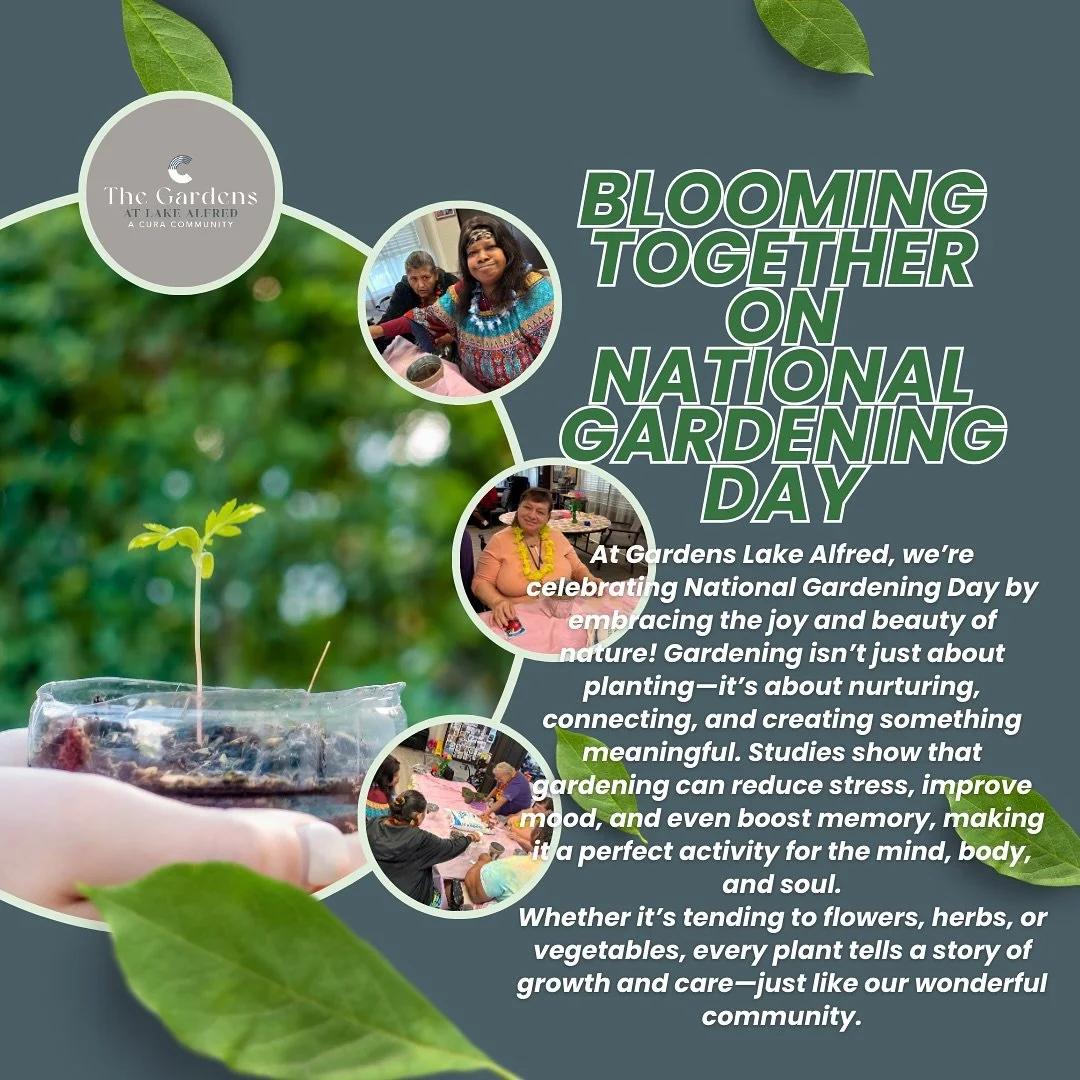 Blooming together on National Gardening Day at Gardens Lake Alfred&mdash;where every seed planted grows friendships, joy, and a little extra sunshine.
#assistedliving #community #care #seniors #fun #nursingcare #eldercare #assistedlivingfacility #sen