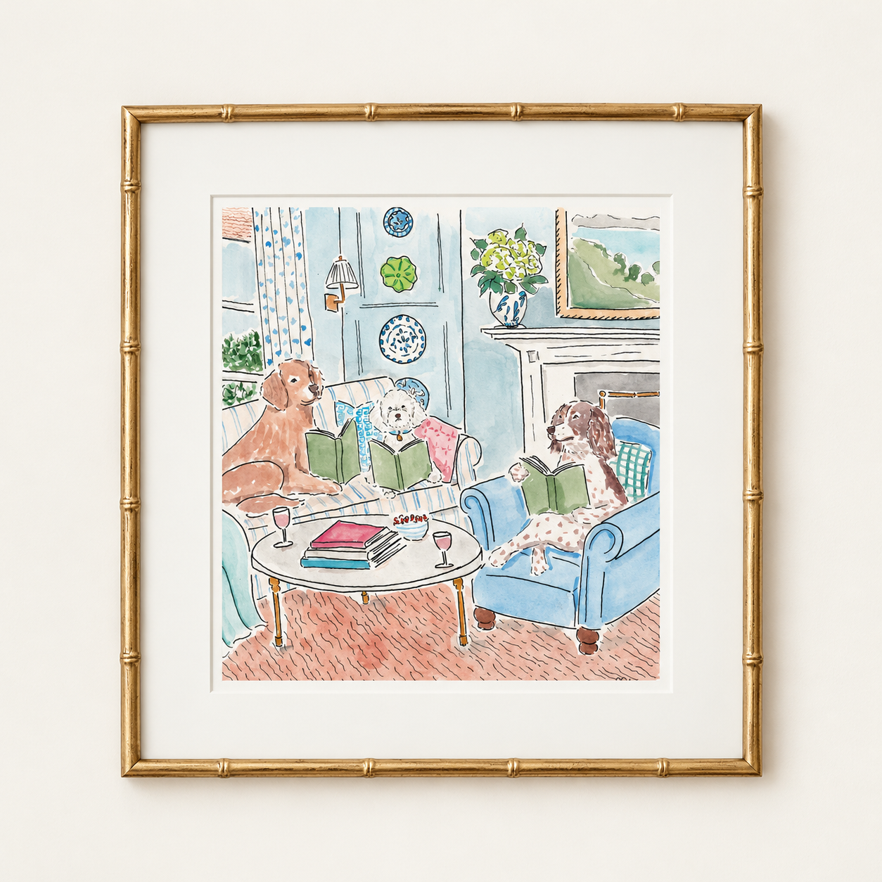 Framed Watercolor Dogs Reading.png