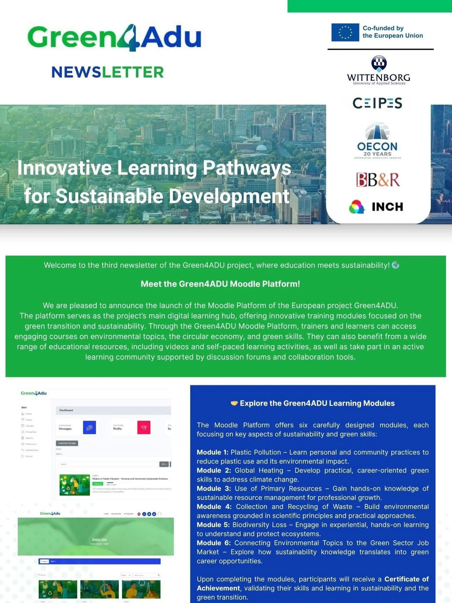 🌱 The latest Green4ADU Newsletter is out now!

Discover the newest updates from the project, focused on empowering green skills in adult education:

✨ Launch of the Moodle Platform with 6 sustainability-focused modules
🎓 Opportunities to join focus