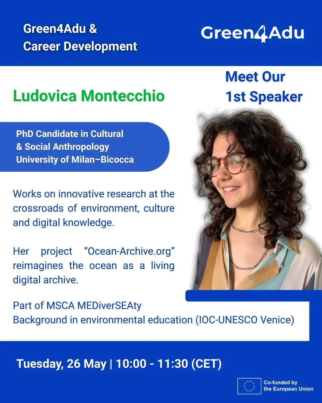 🌱 Meet our first speaker for the Green4ADU webinar.

Ludovica Montecchio is a PhD Candidate in Cultural and Social Anthropology at the University of Milan&ndash;Bicocca, working at the intersection of environment, culture, and digital knowledge. Her