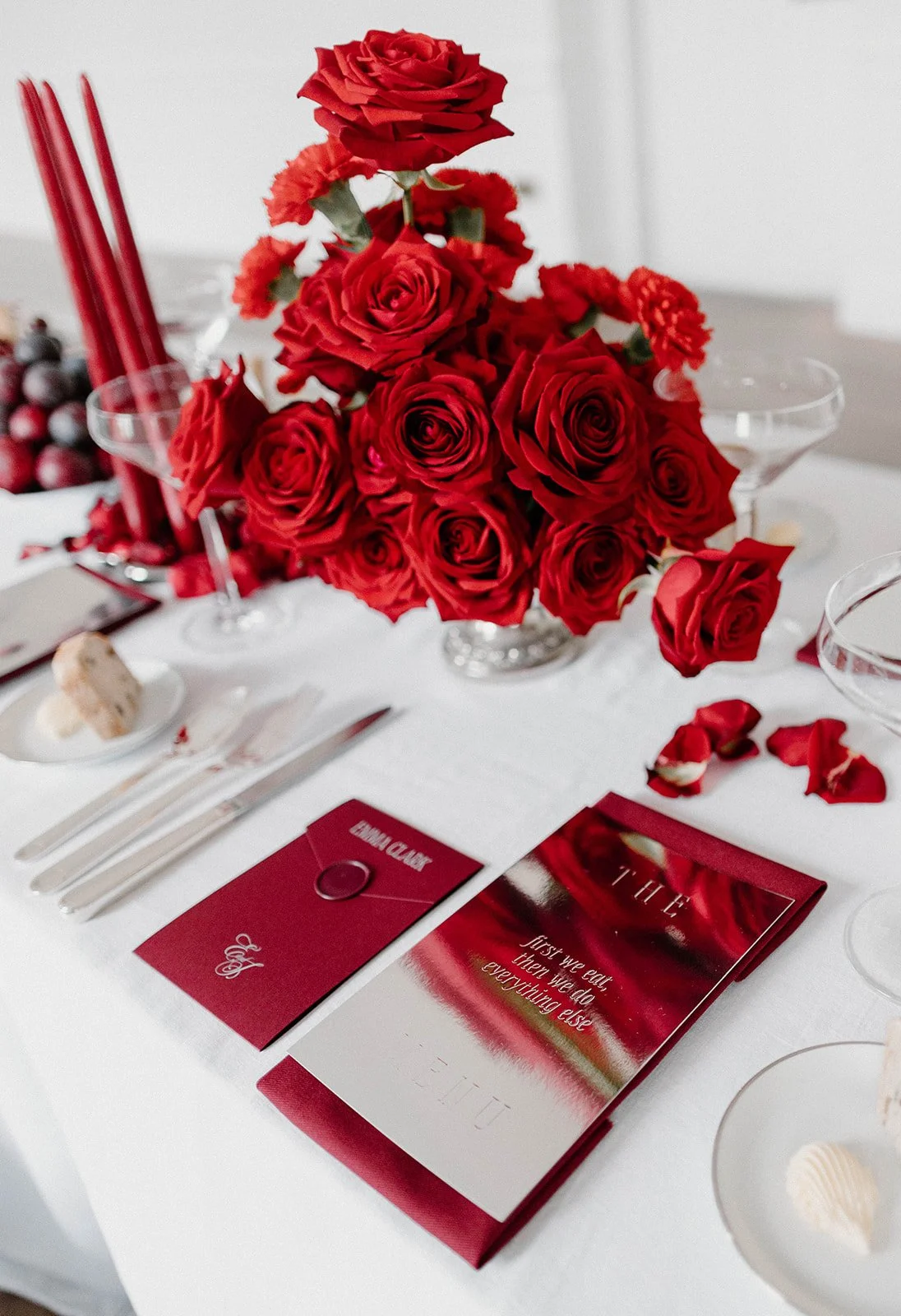 ellastrations red and chrome wedding menu.JPG