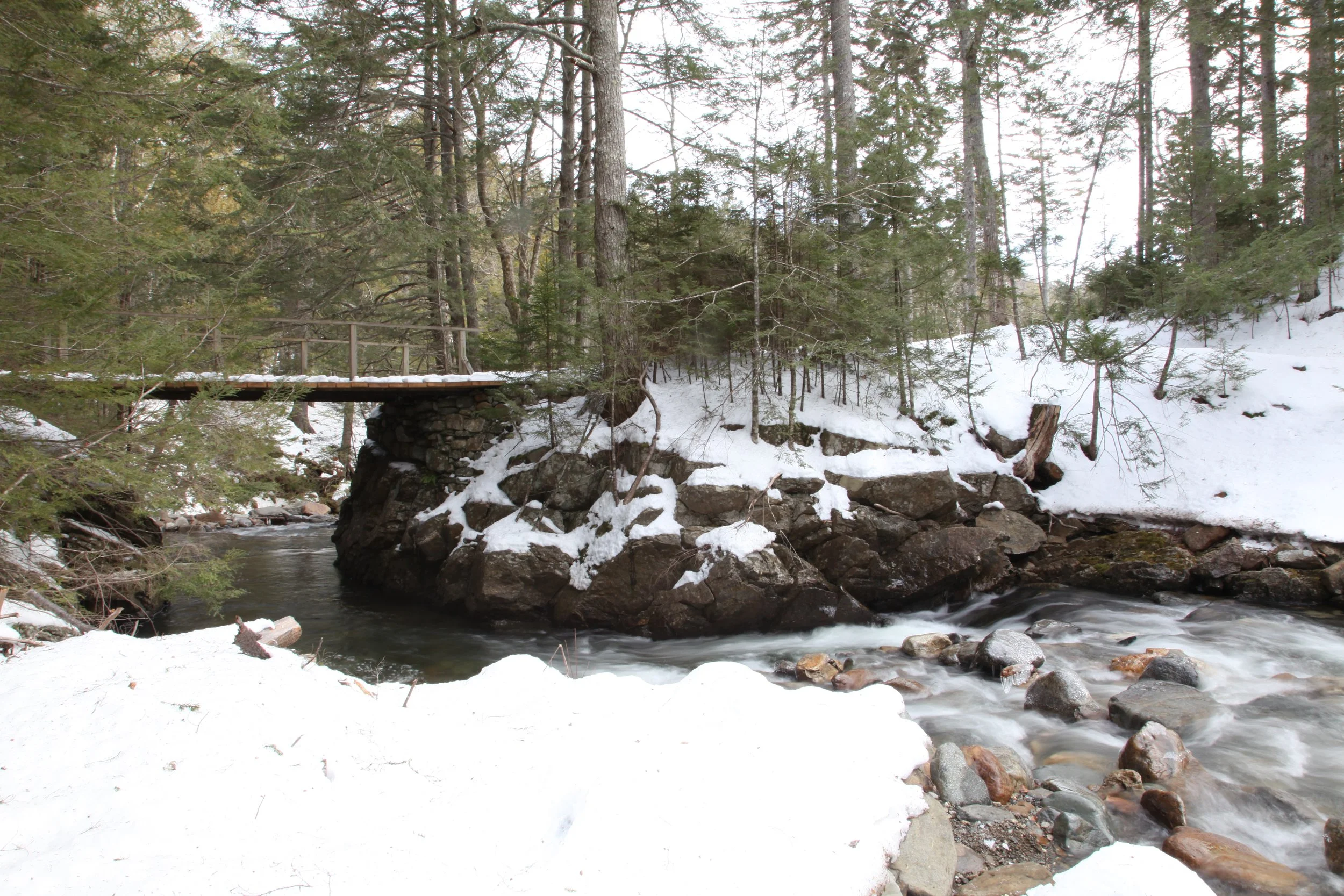 Spring Brook flows through the site before feeding into the Gulf of Maine, a central natural feature with waterfalls, historic bridges and spillways. 