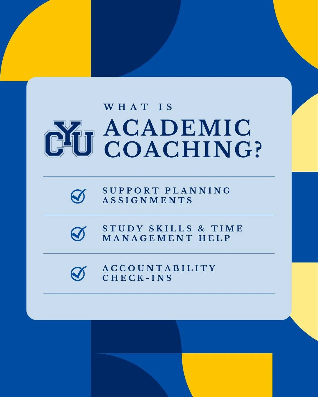 Struggling to stay on top of assignments, manage your time, or stay motivated this semester? Academic coaching can help.

I work one-on-one with students to support planning, build strong study habits, and keep you accountable so you can achieve your