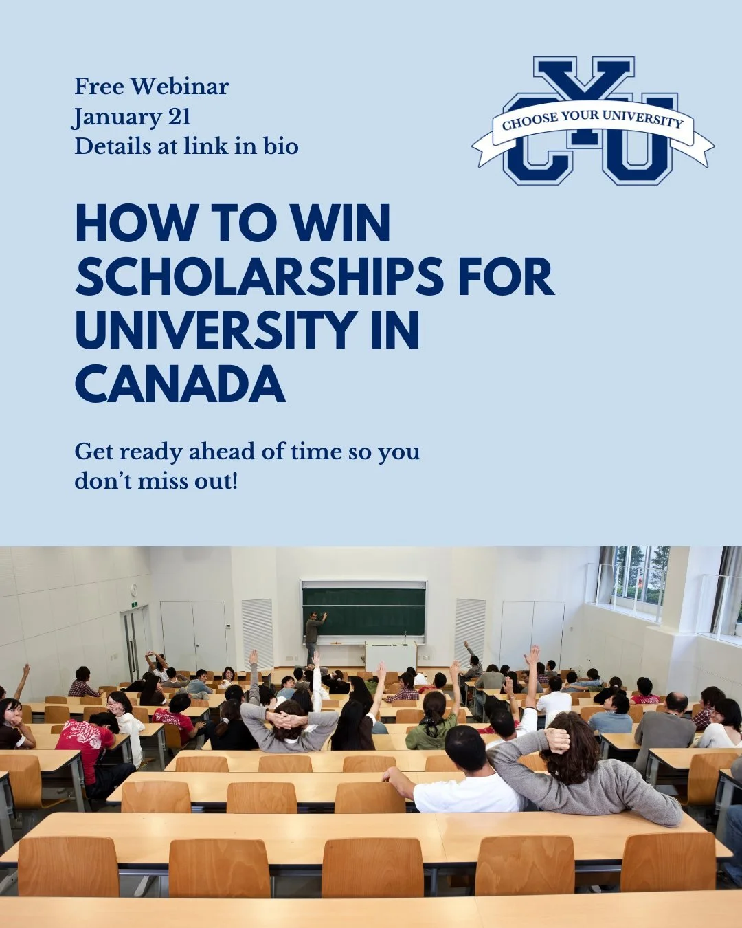 "New Year, new opportunities!

Join my free webinar on January 21 and learn how Canadian students can find and win scholarships for university. I&rsquo;ll cover tips, strategies, and a step-by-step plan to help you maximize your chances.

Don&rs