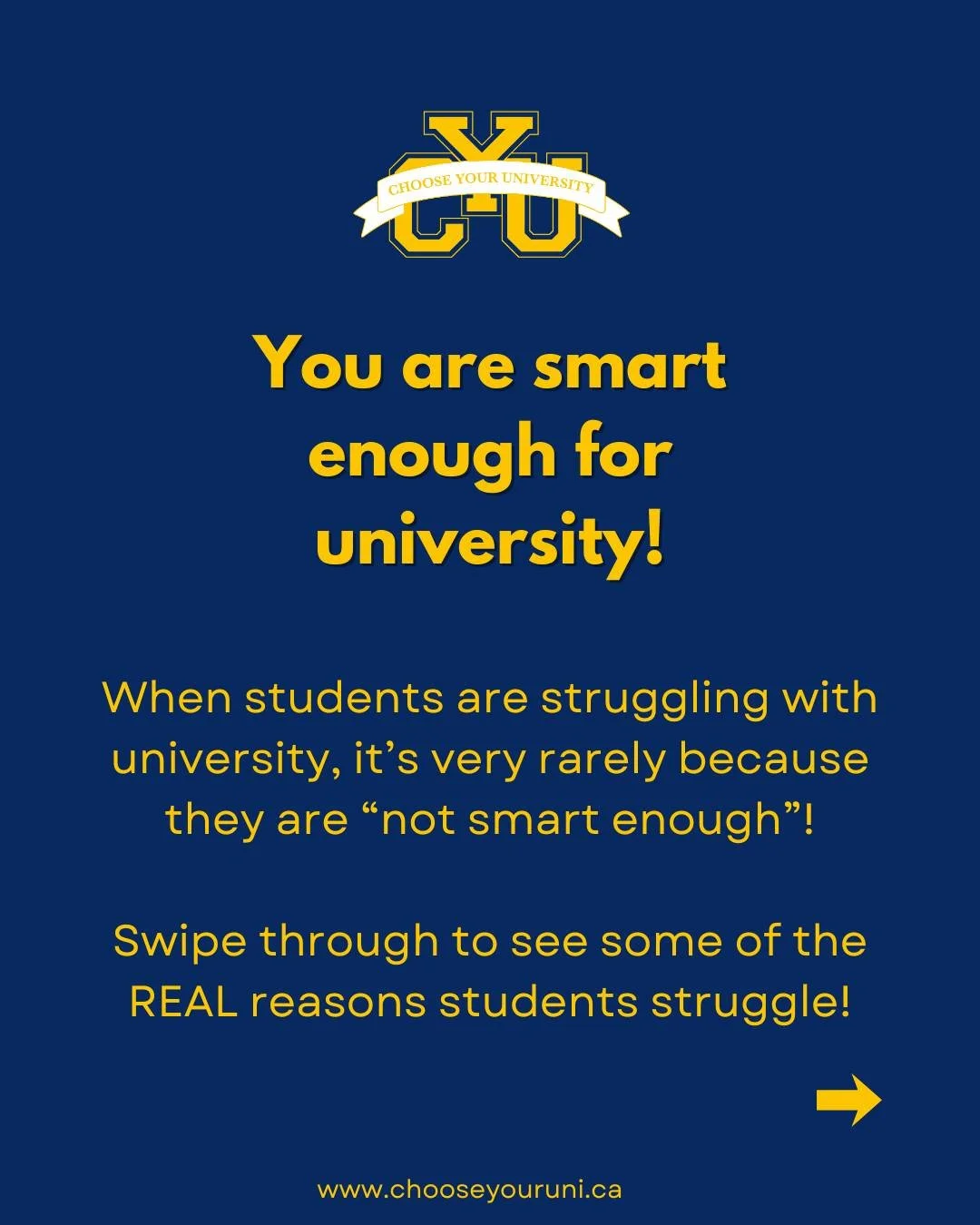 When students struggle with university, it's not because they're not smart enough. 

There are so many skills that you can build to help with university. You already have a lot of them! 

If you're wanting to work on your time management, writing or 