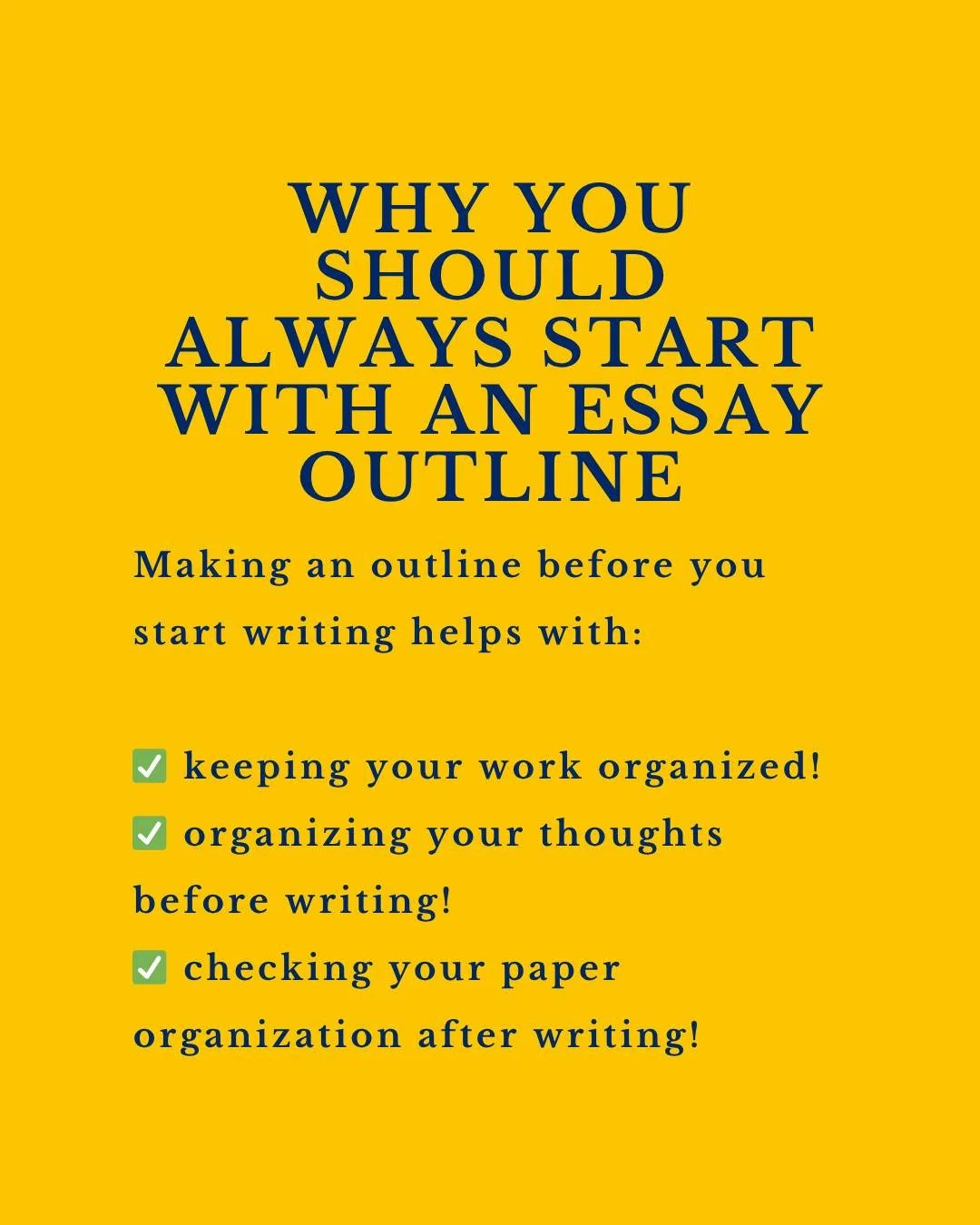 Do you start your essays with an outline? 

Whether you do or not - your professors can tell! 

An outline helps organize your thoughts and communicate them more clearly. This helps your prof follow your arguments and makes your work easier to read. 