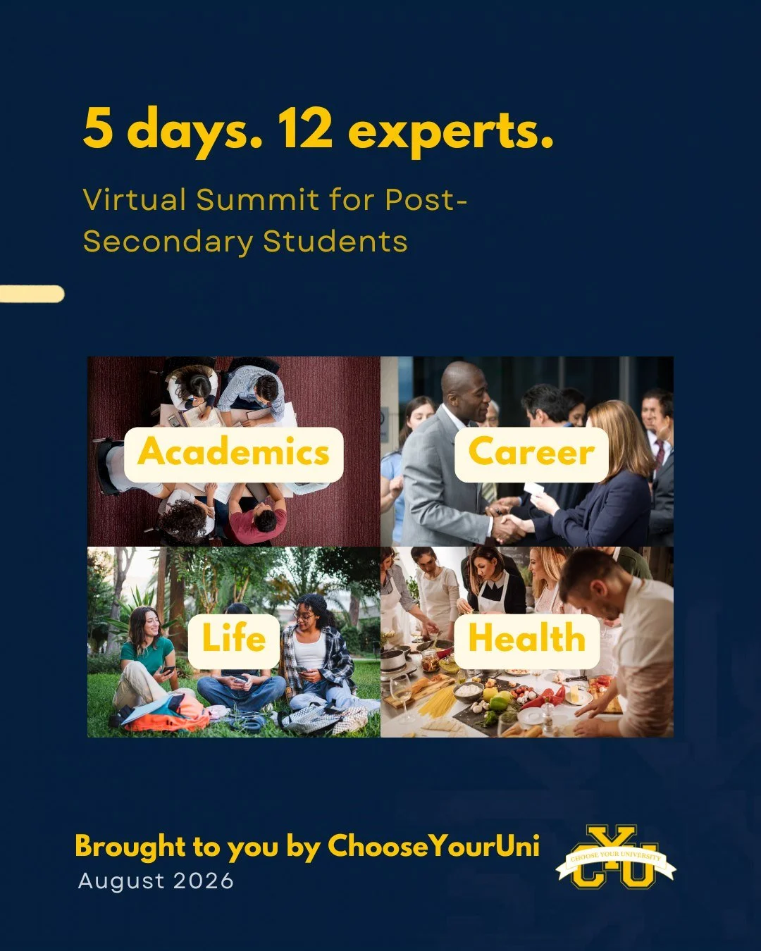 Do you want to be the most prepared student on campus this fall?

Head to the link in bio to sign up for the virtual summit - for free! 

We're bringing you a dozen experts on different topics: academics, career, life, and health. They'll be speaking