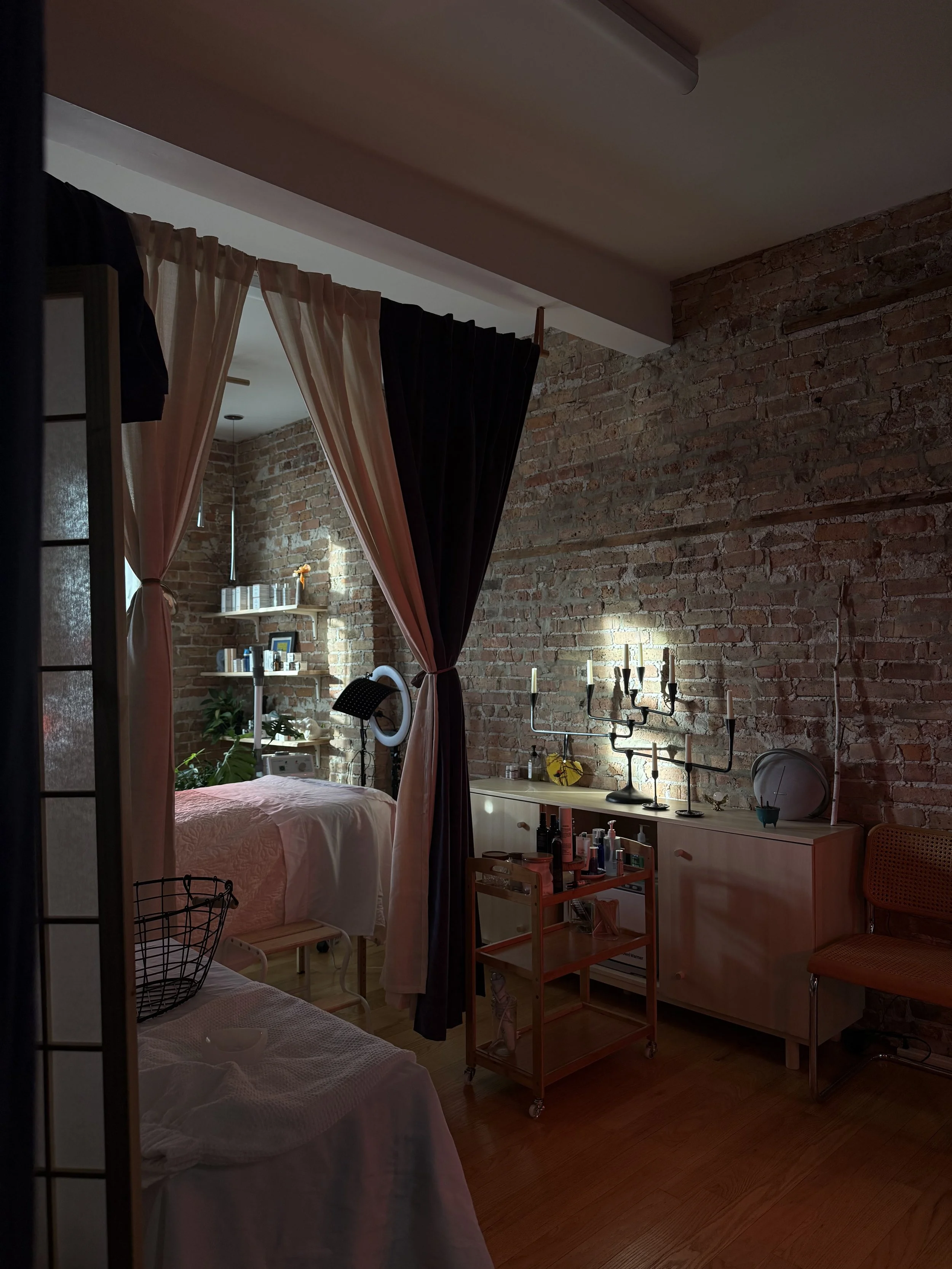 Peaceful holistic skincare treatment room designed for deep relaxation in Pilsen chicago