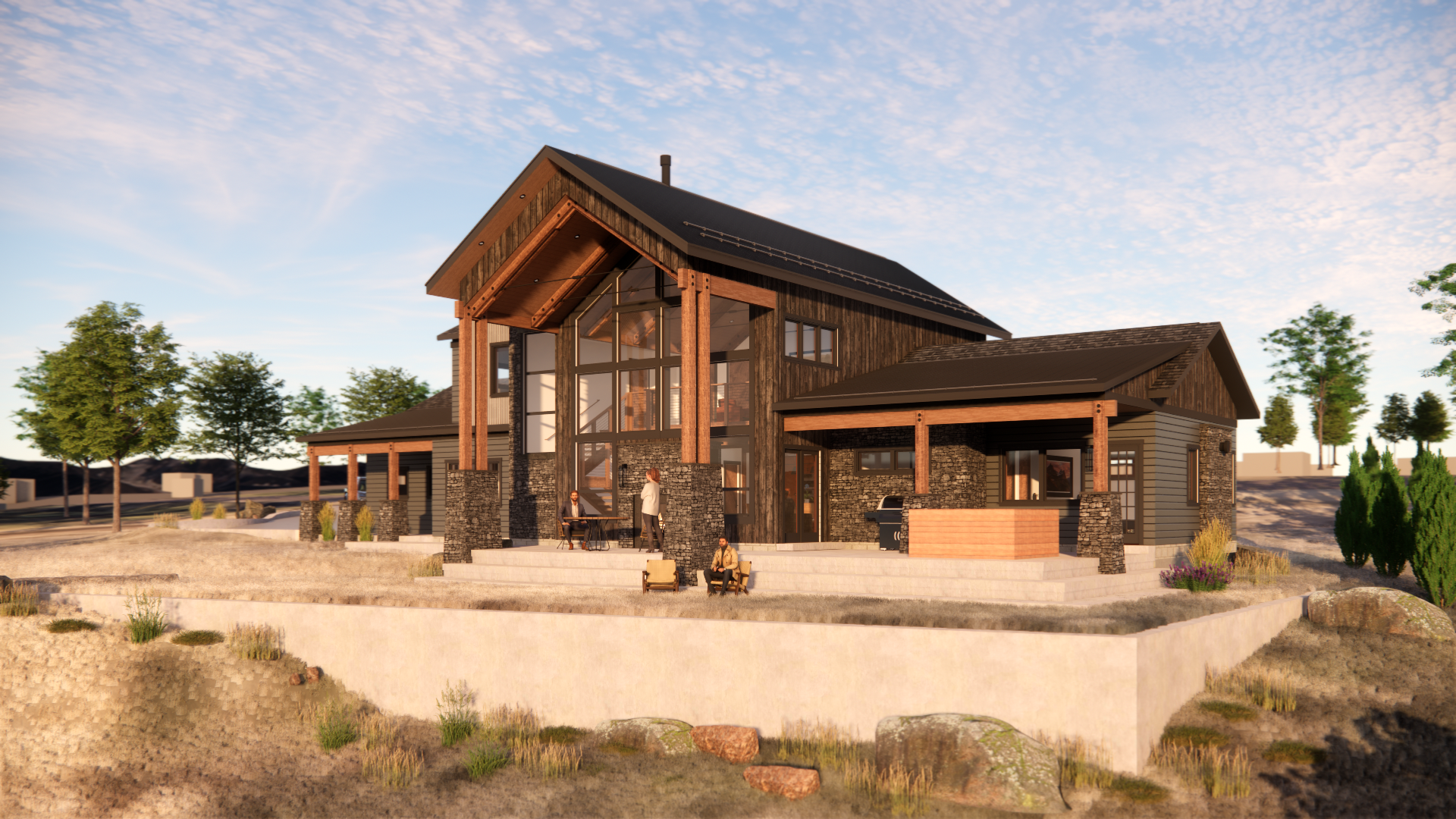 Outdoor private living spaces create an extension of the open living rooms within