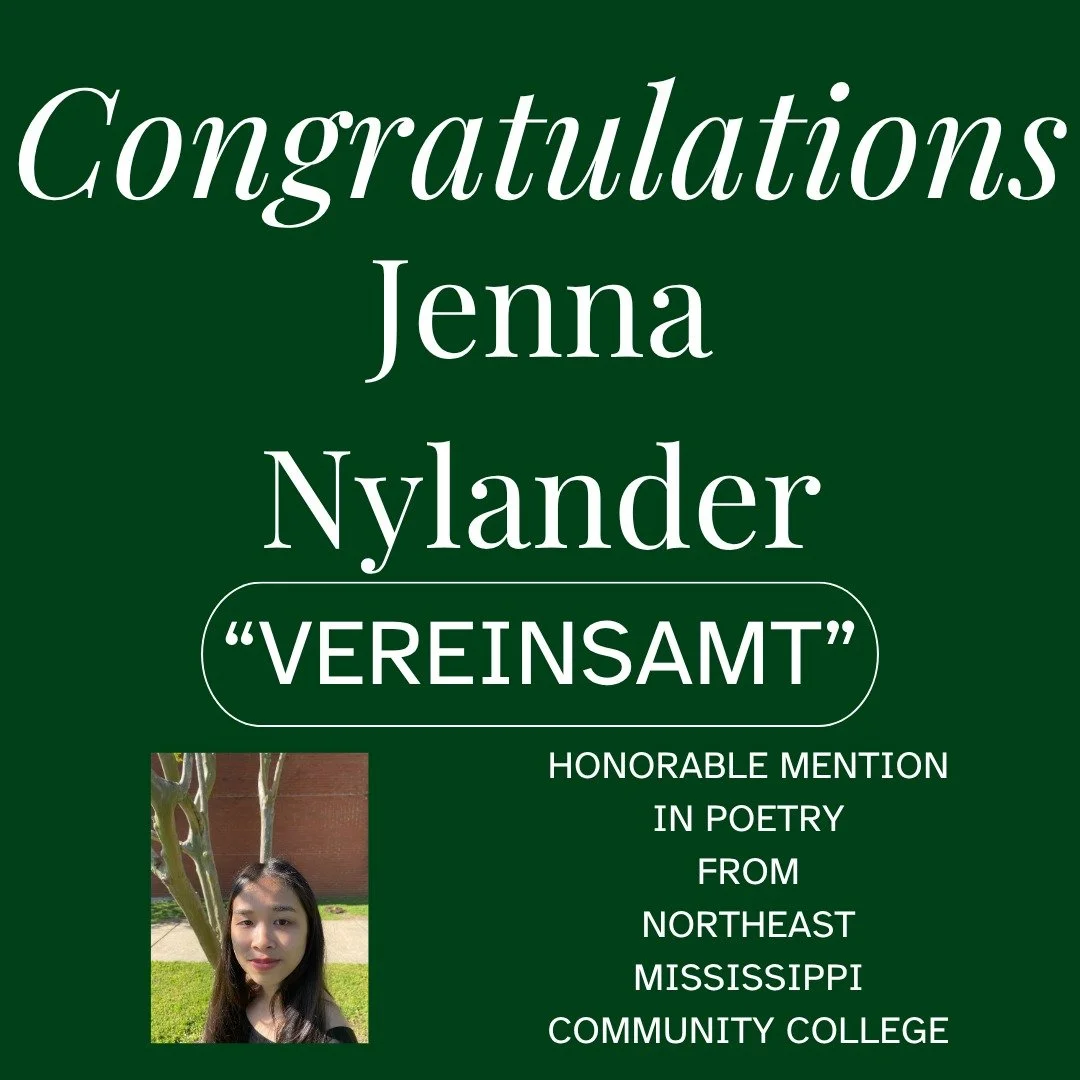 Congrats to Jenna Nylander for winning Honorable Mention in the Poetry category of the MCCCWA's 2025 Competition.