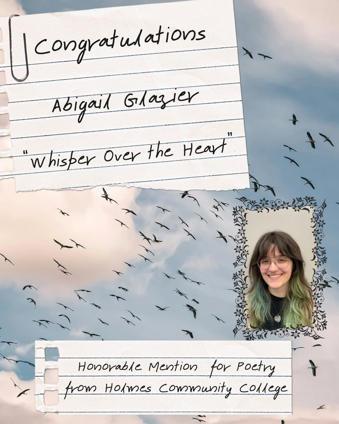 Congratulations to Abigail Glazier from Holmes Community College for her honorable mention win in the MCCCWA's annual competition.