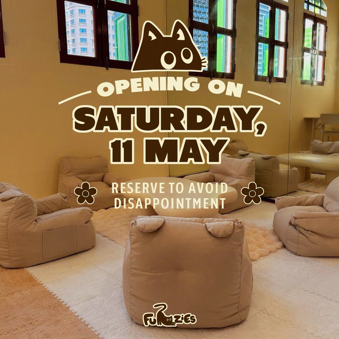 🌟 Mark your calendars! FUZZIES opens on May 11th, Saturday! 

🎉 Reserve your spot now to avoid missing out on the fun. 

Our co-working oasis with games and kitties awaits! 

DM us to book your space today. 🐾✨ 

#coworkingspace #coworkinglife #com