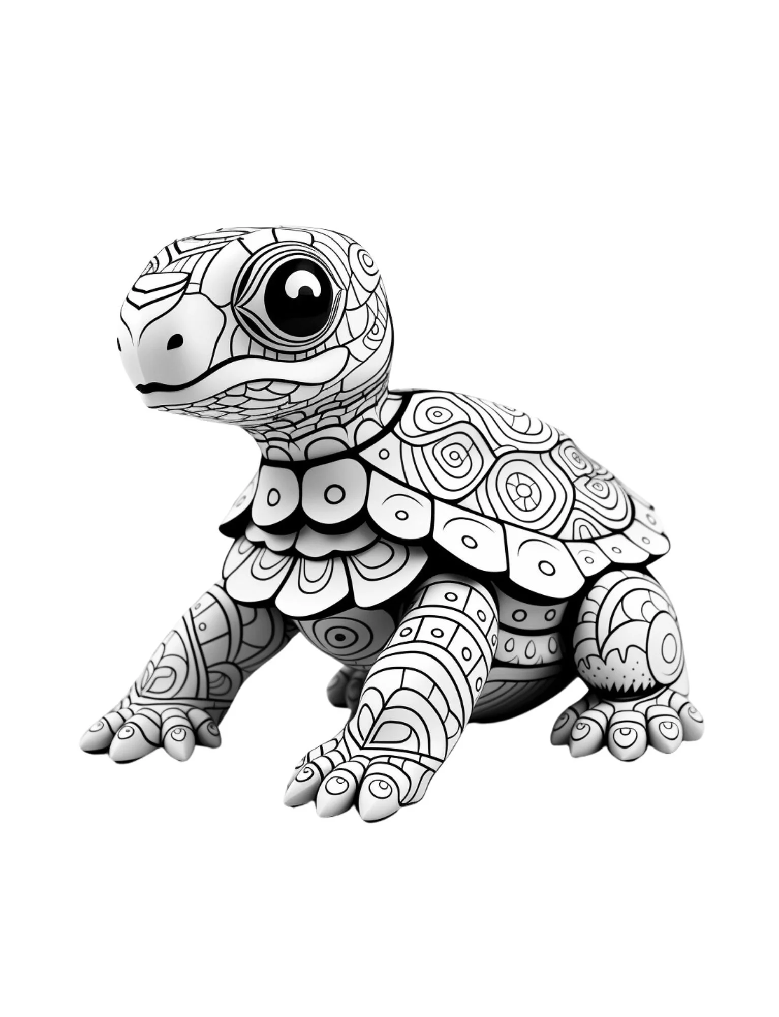 Alebrije turtle coloring page with Mexican folk art patterns