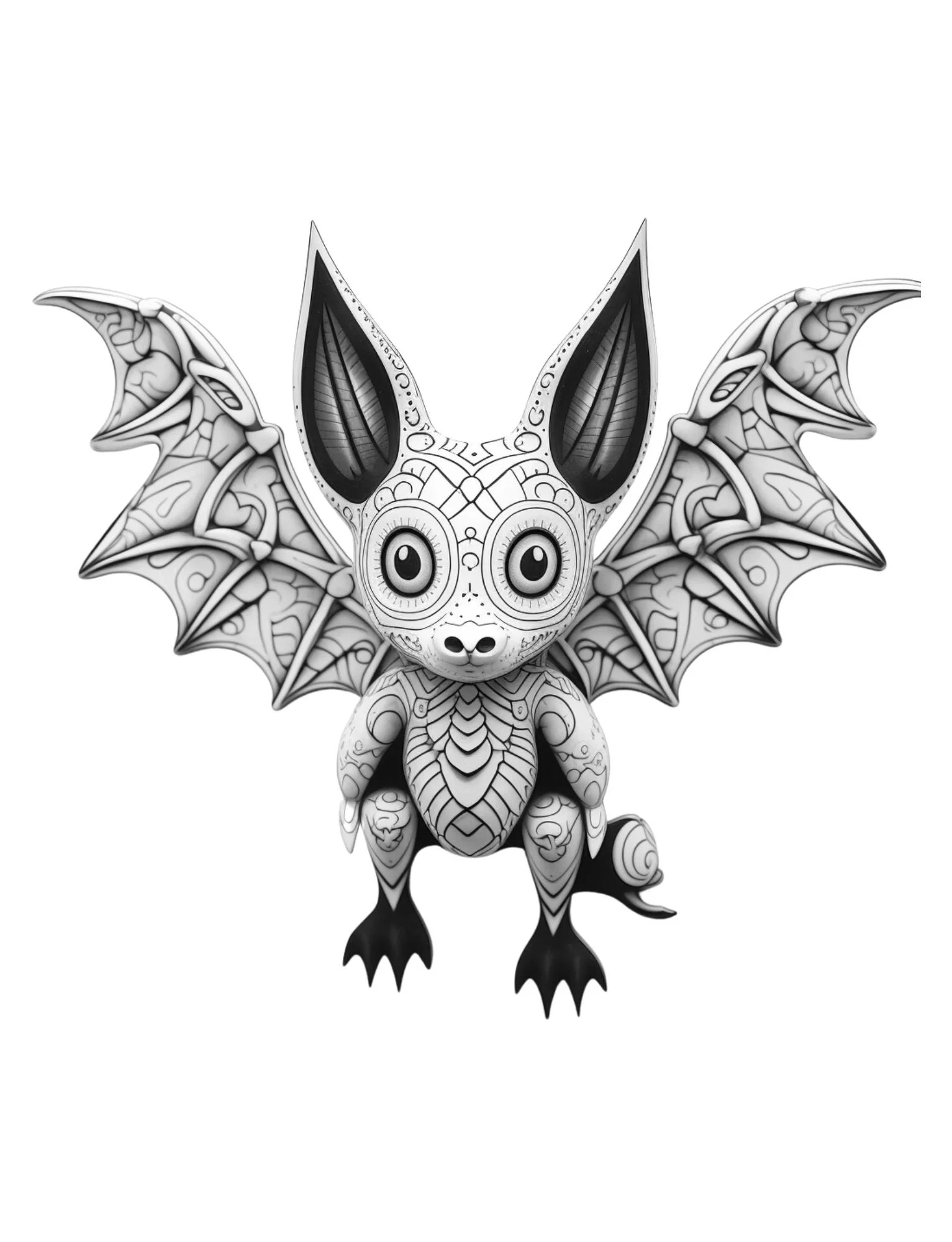 Alebrije bat coloring page inspired by traditional Mexican folk art
