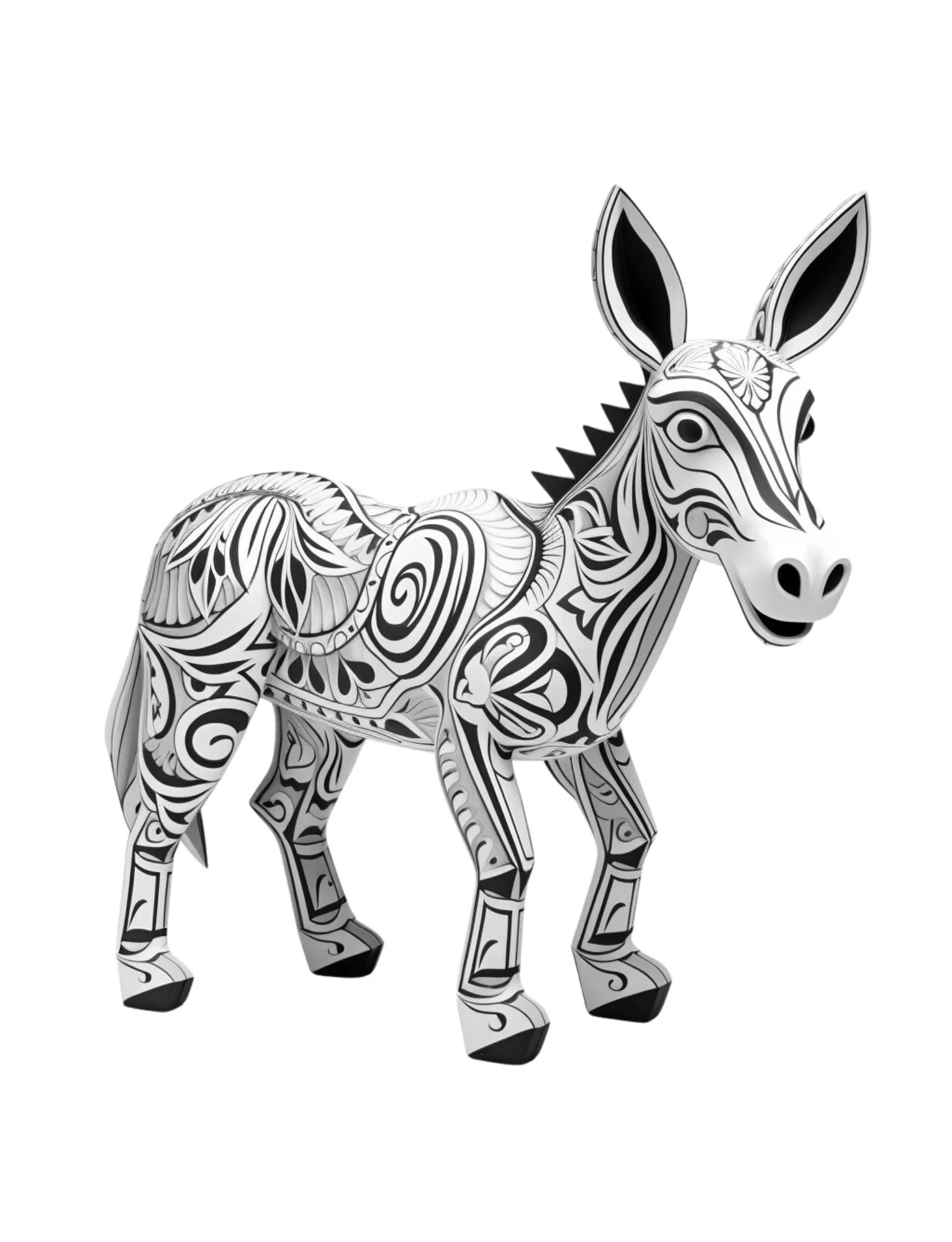 Alebrije donkey coloring page inspired by Mexican folk art animals