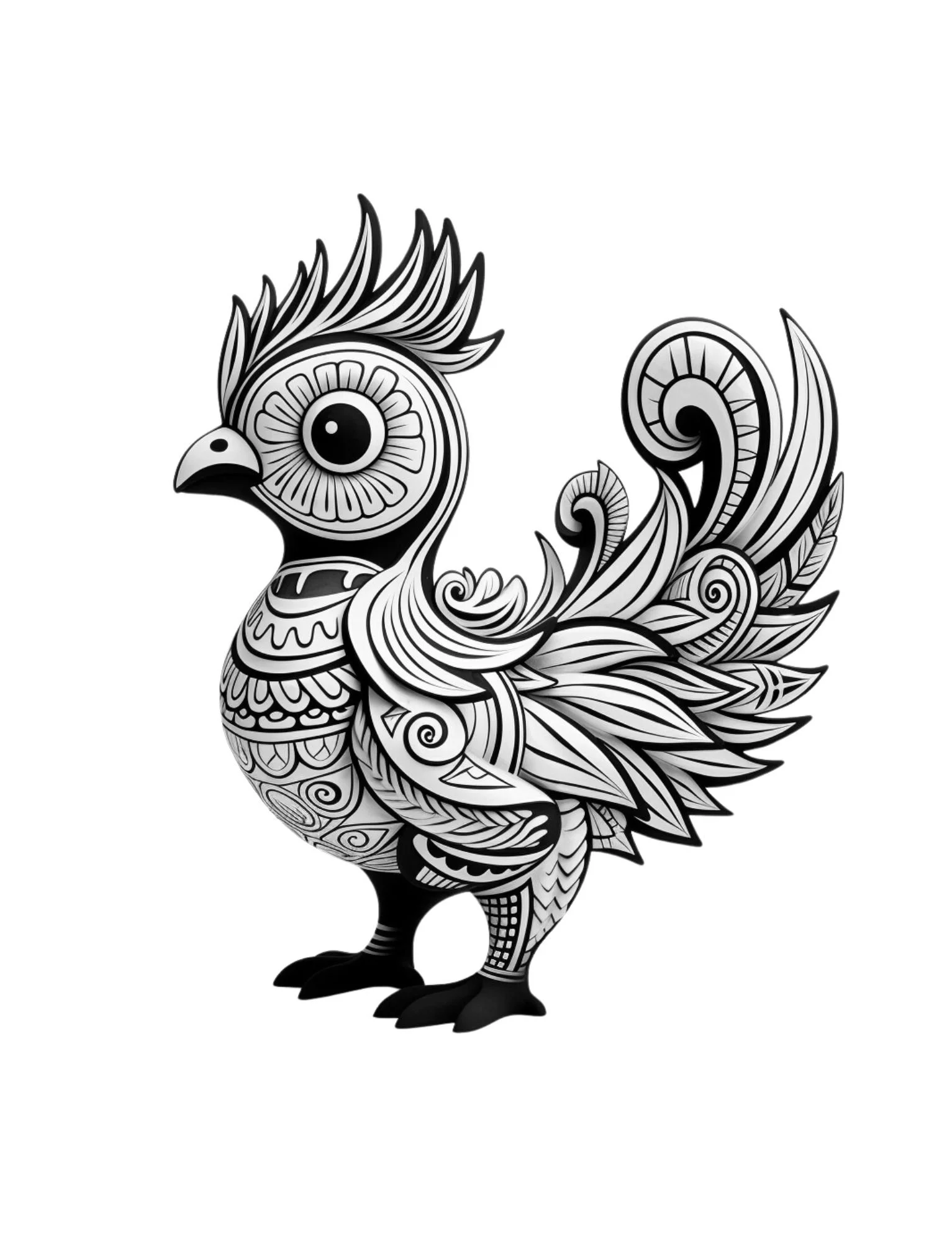 Alebrije bird coloring page with intricate folk art patterns