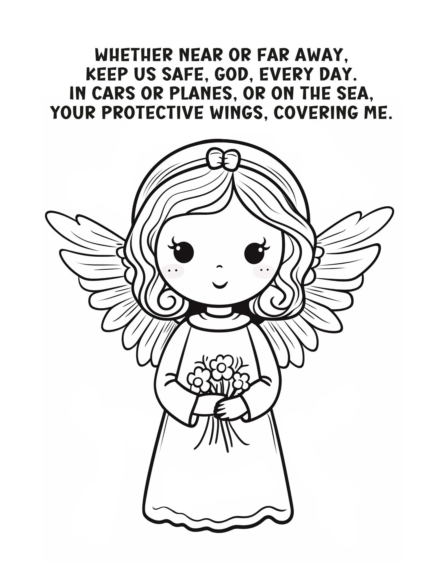Cute angel illustration with protection prayer for kids