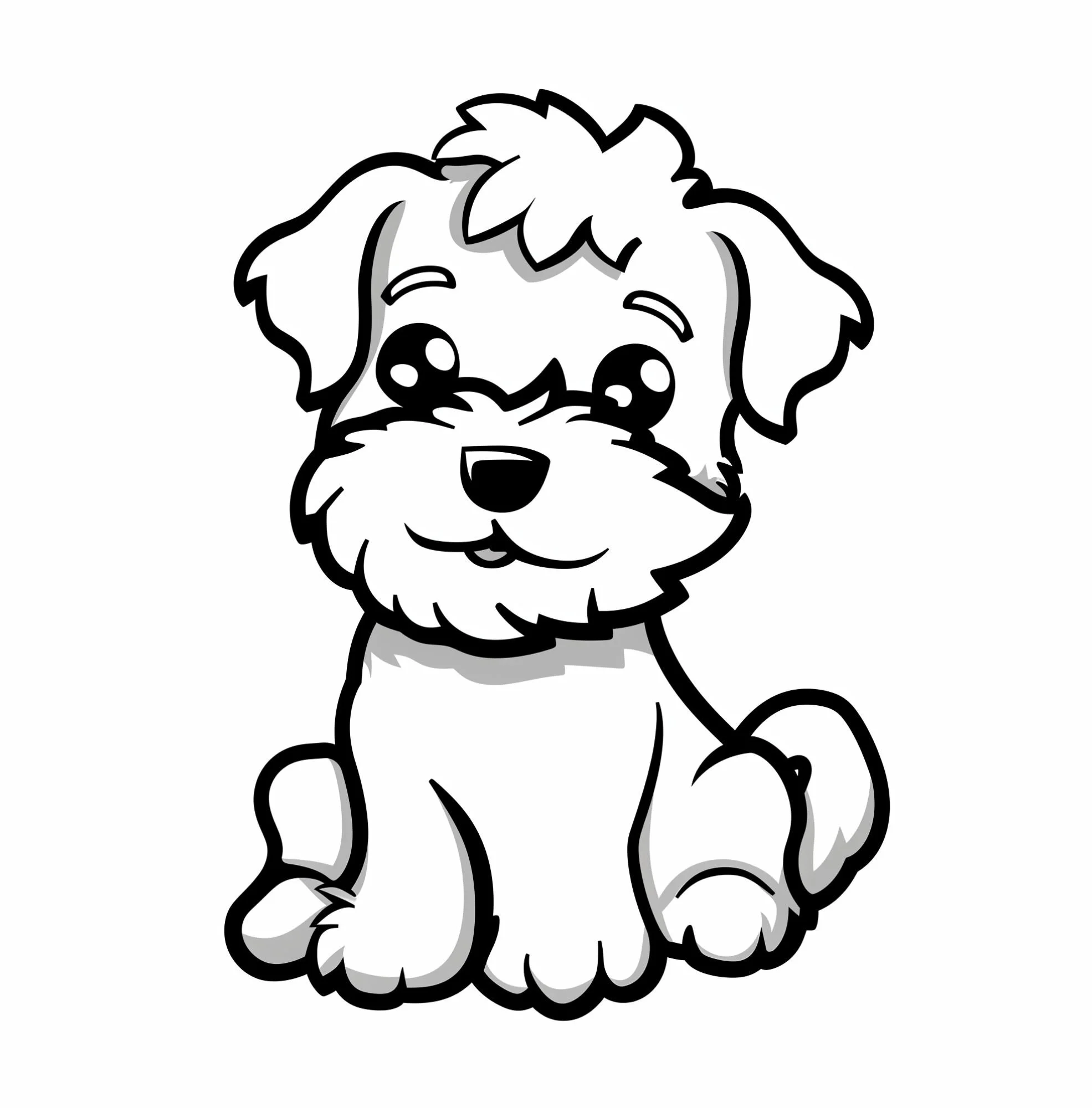 Cute fluffy puppy coloring page illustration for relaxing coloring