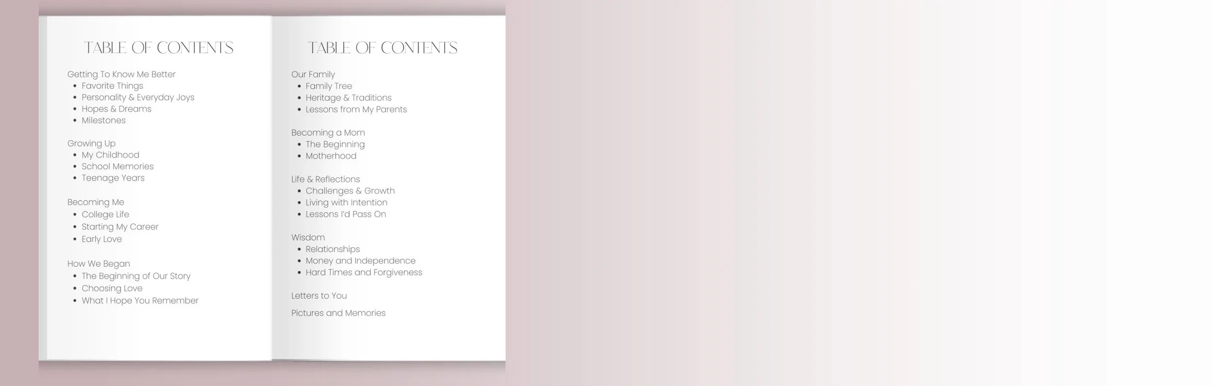 For my daughter guided journal table of contents