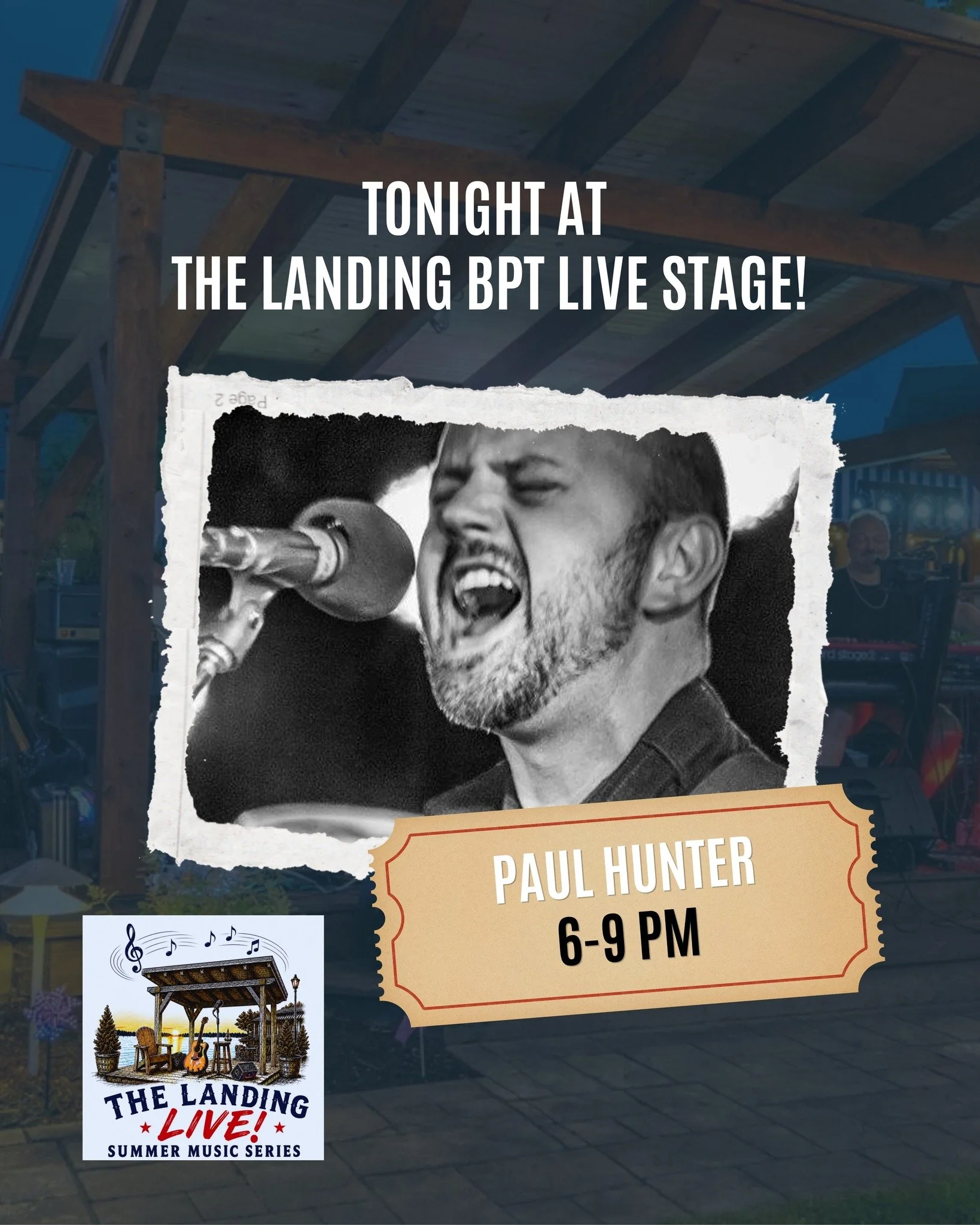 🎶 Tonight, the music is back at The Landing! 

Join us for another evening in The Landing BPT Live Summer Music Series featuring Paul Hunter on stage tonight.

Paul brings an acoustic rock sound with a pop influence, putting a fresh acoustic twist o