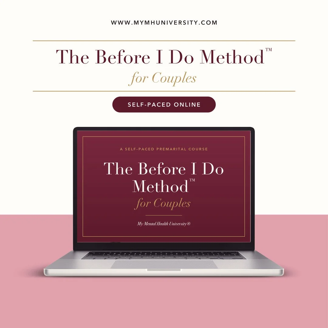 The Before I Do Method™ for Couples, a self-paced online premarital course from My Mental Health University®, shown on a laptop screen