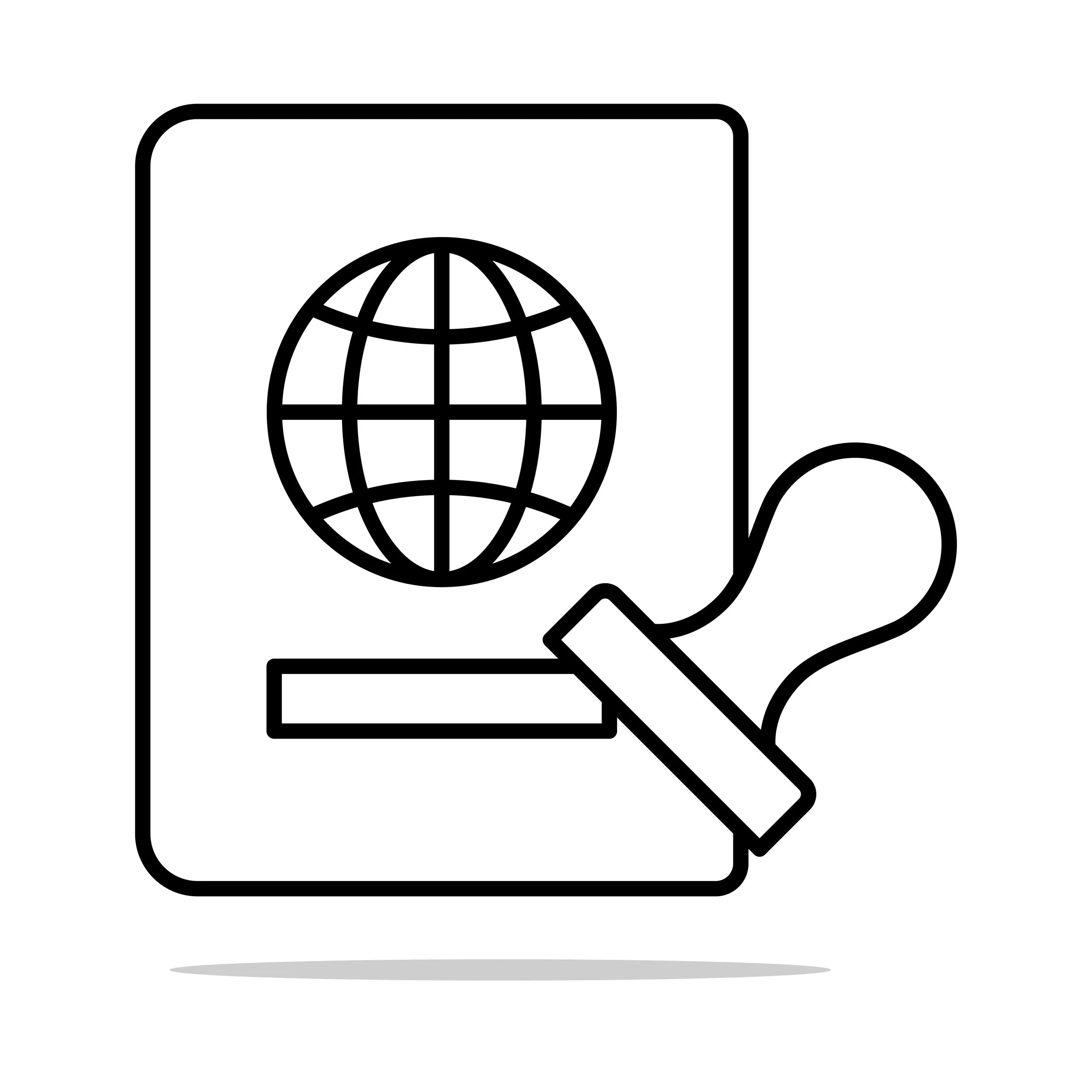 Outline of a globe on a calendar or planner with a pencil.