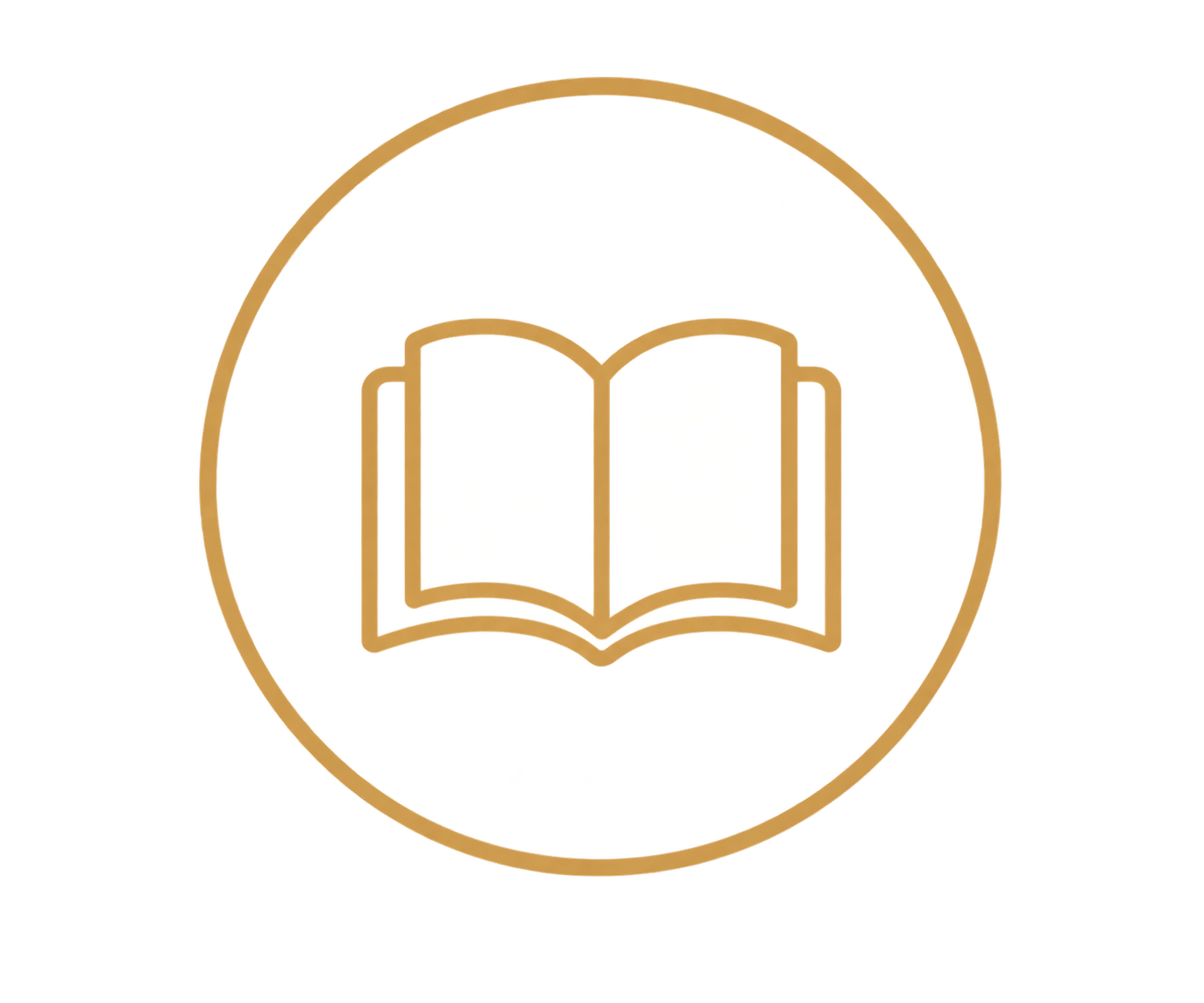 Icon of an open book inside a yellow circle with a thick tan outline. The background includes pink, orange, and yellow colors.