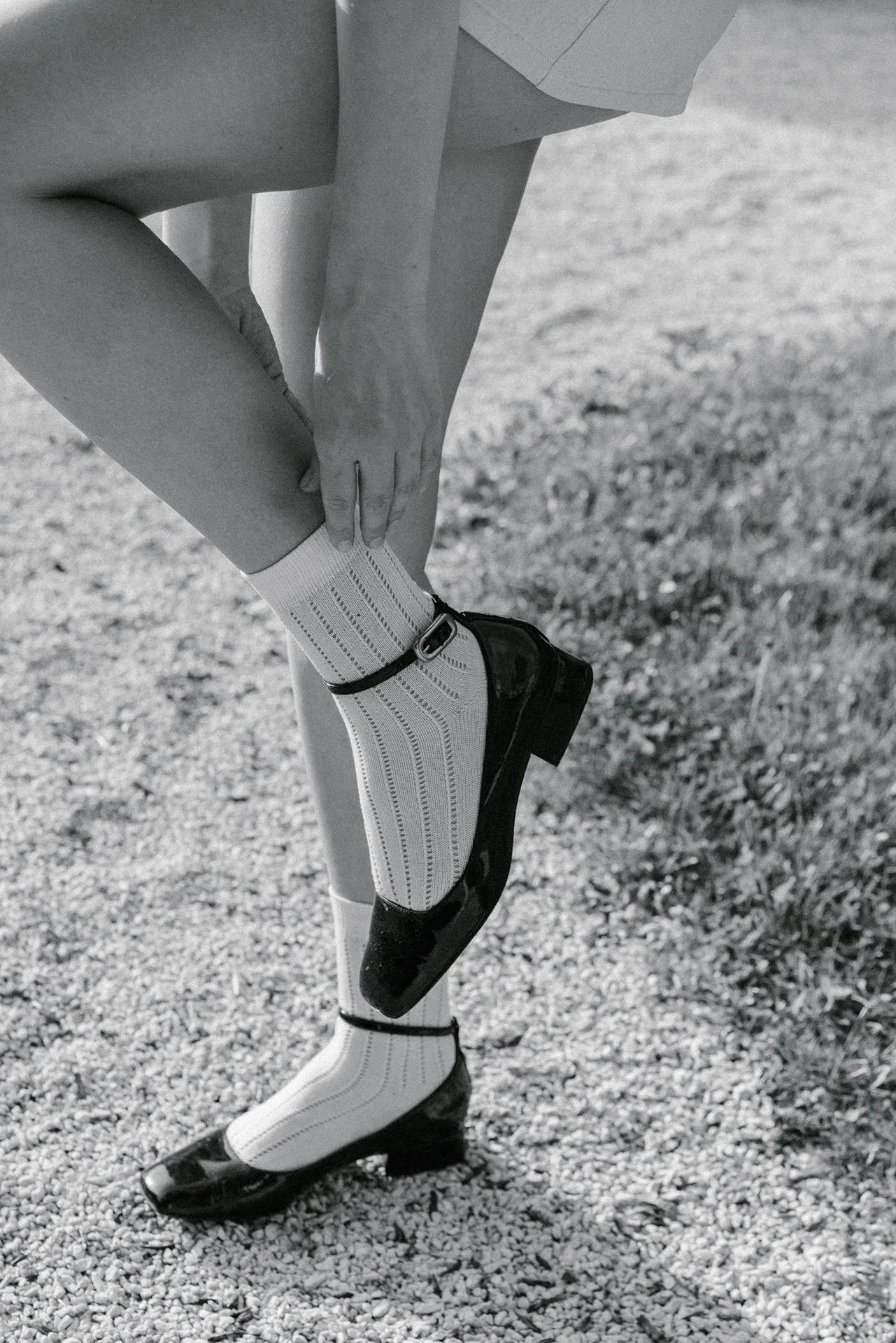 Black Mary-Jane-Ballerina shoes with white socks