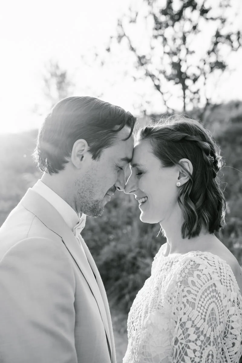 heads of groom and bride together