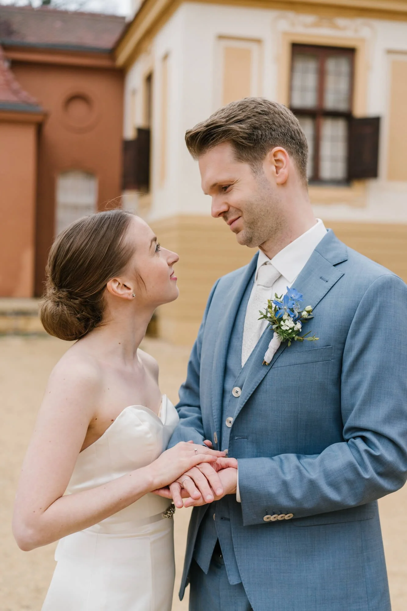 bride looking to her husband