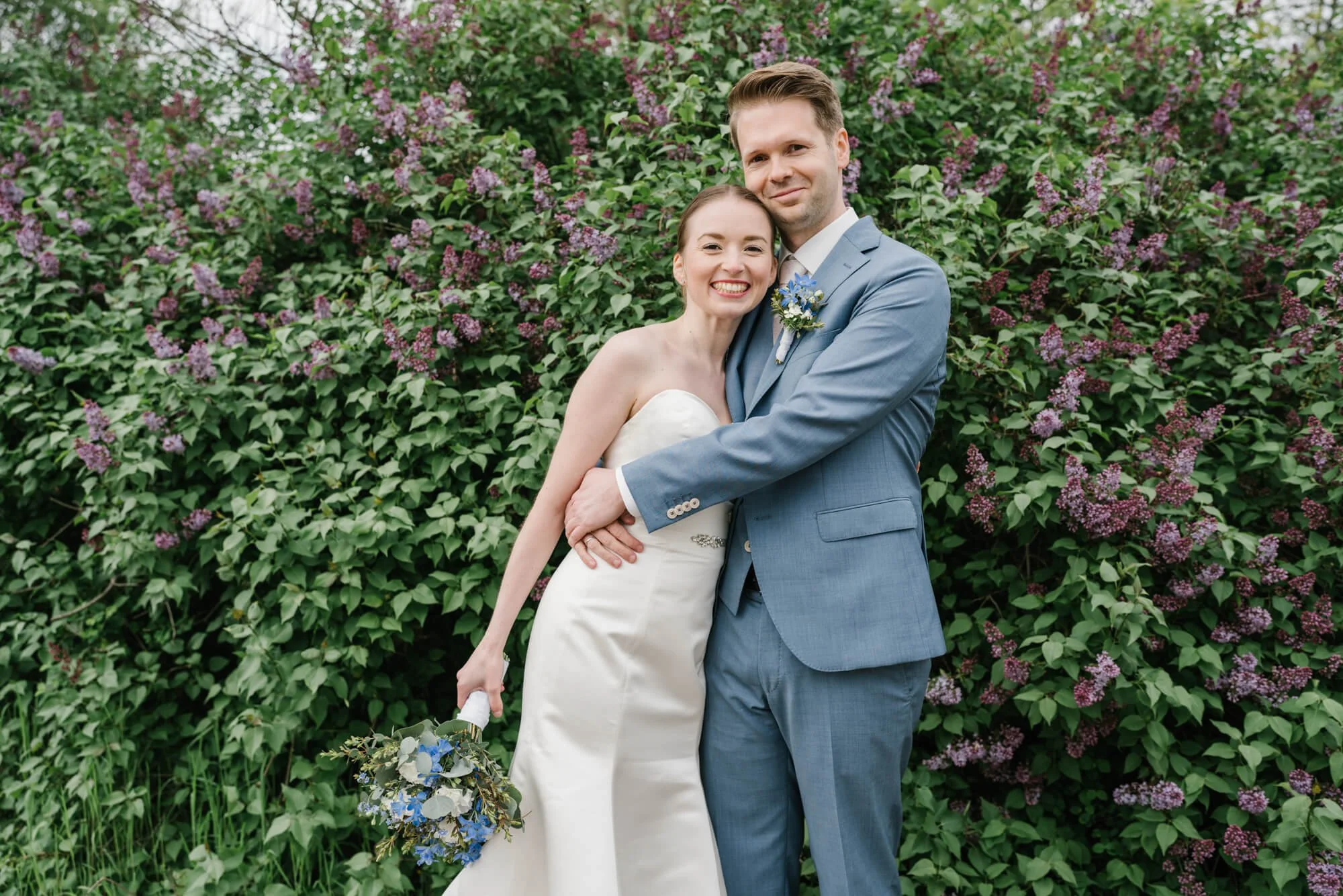 happy wedding couple with green background