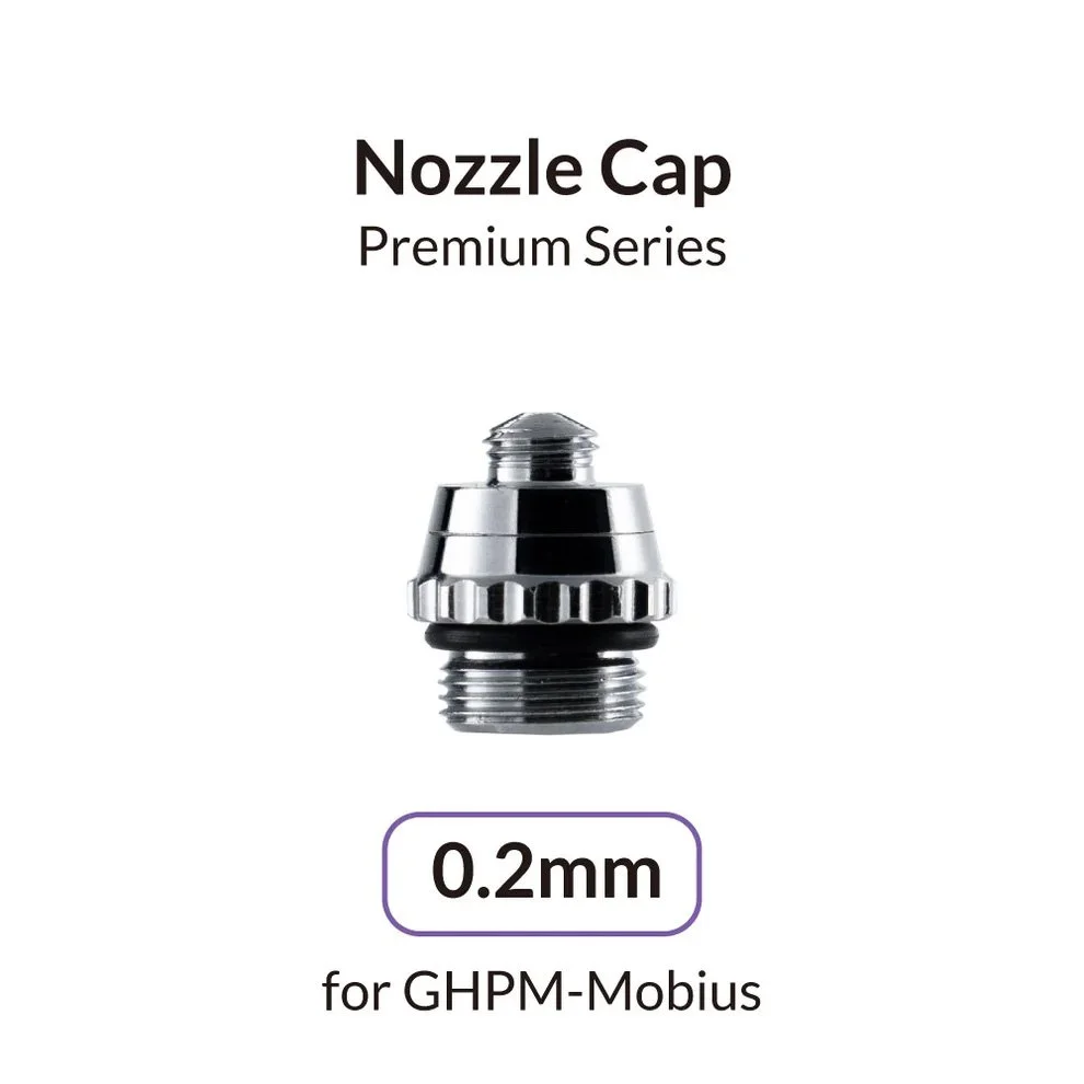Packaging image for a nozzle cap from the Premium Series, 0.2mm size, compatible with GHPM-Mobius.