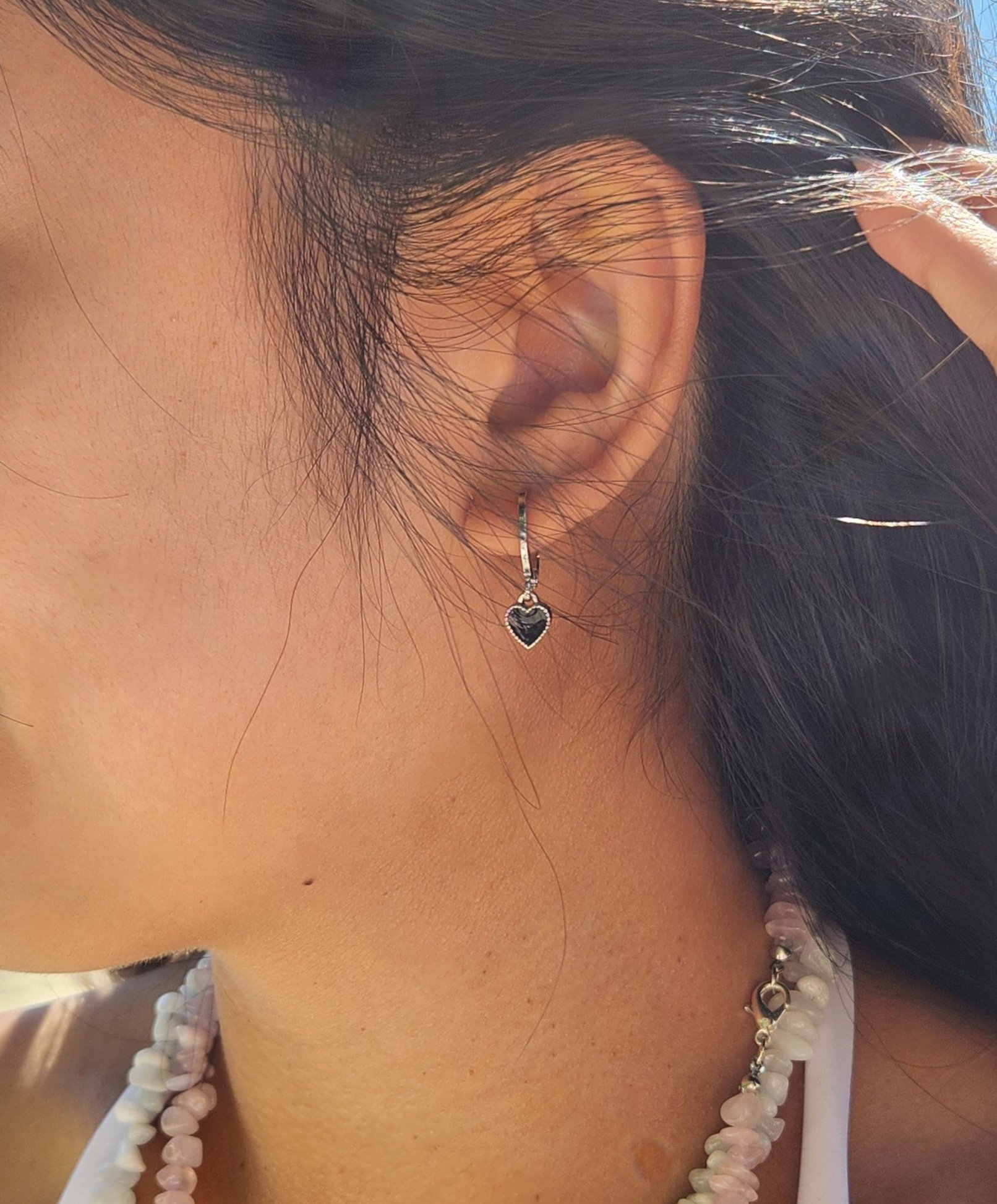 Black Heart Earrings - Silver