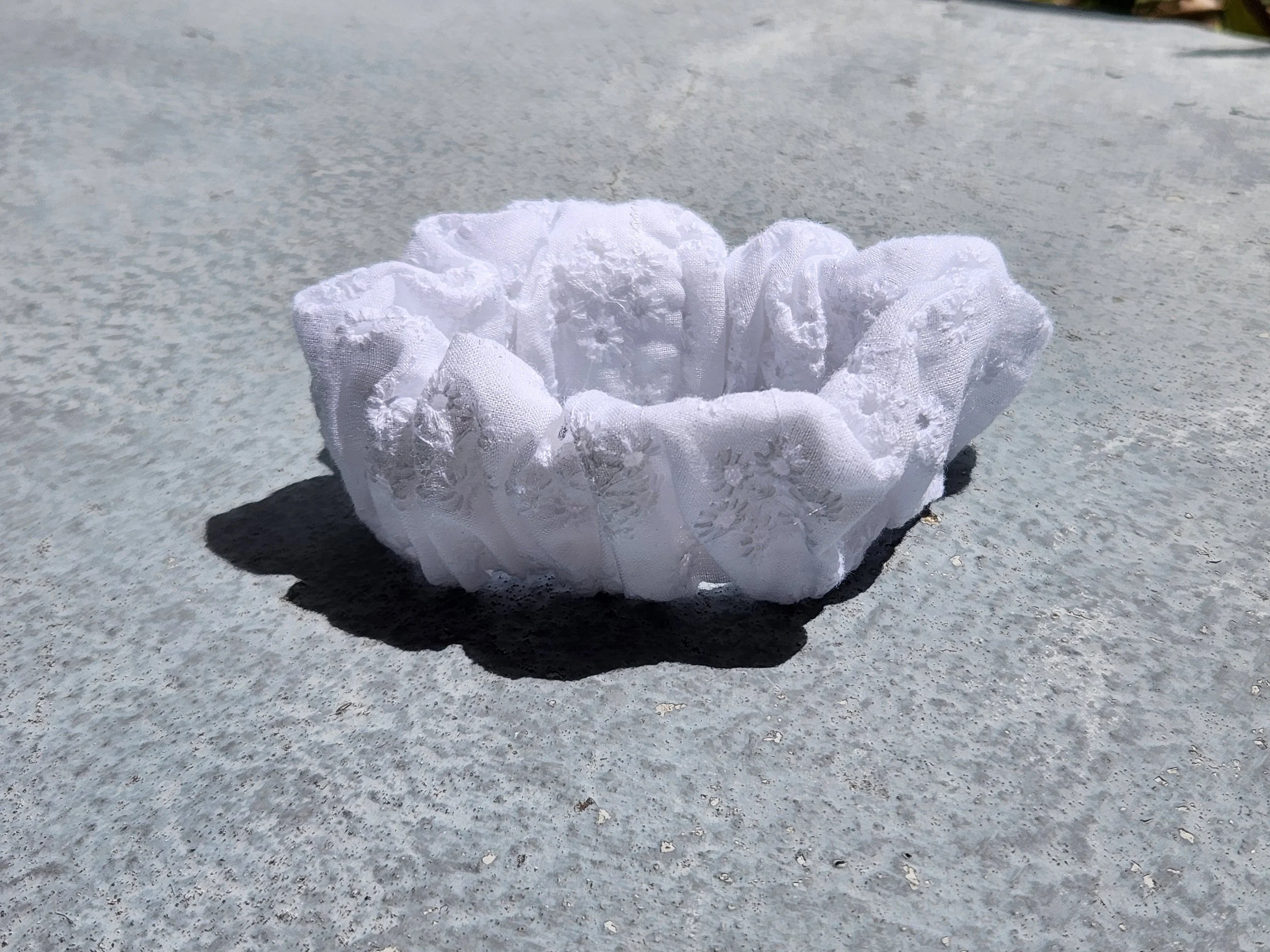 White Embroidery Scrunchie
