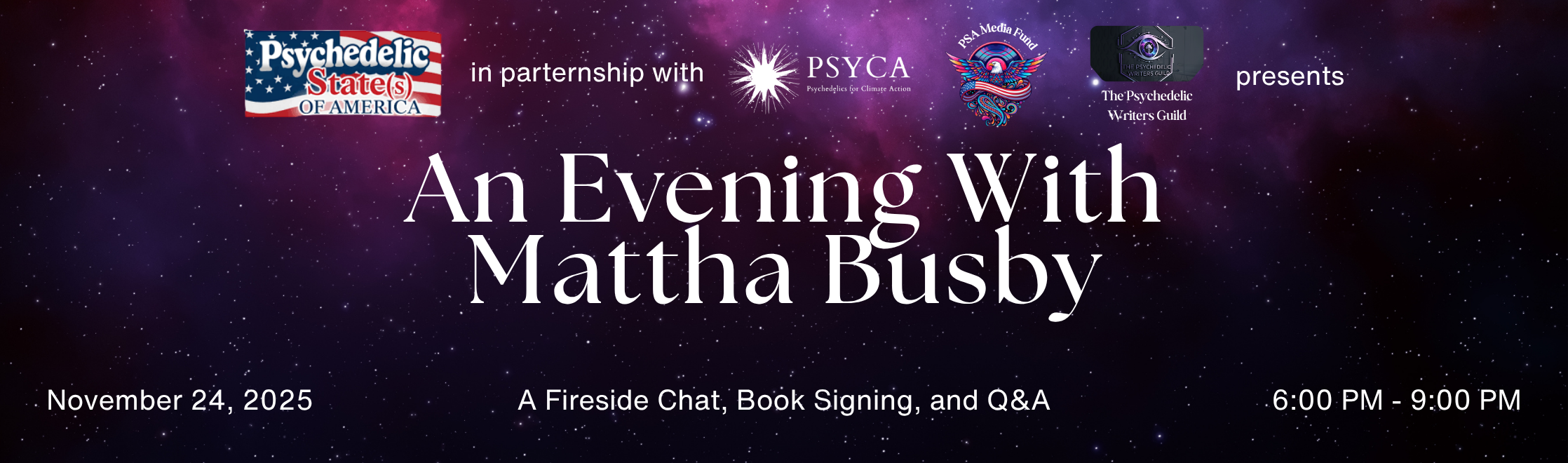 Join PSYCA at InnerMost—Meet Mattha Busby and Psychedelic Writers, COP 30 Resources, No One’s Ark &amp; More…