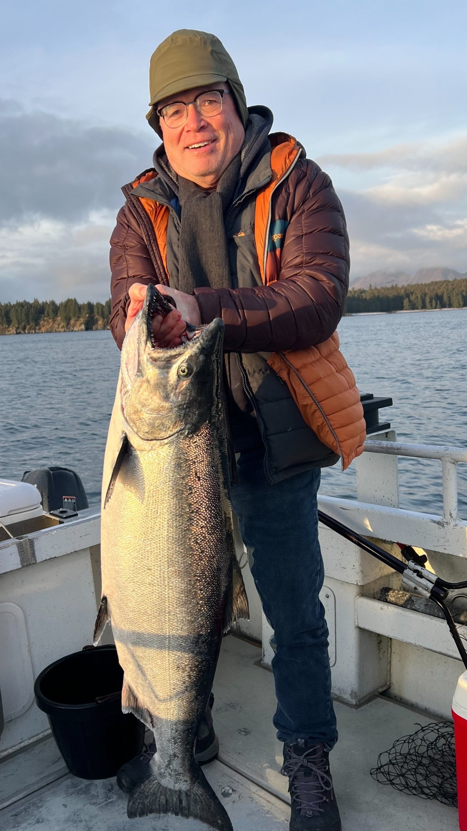 December 15: Jay caught a 38-inch, King Salmon in the waters of Womens Bay off of Kodiak Island, one of our favorite places on the planet. Brother-in-law Mark Withrow coached him through the violent, bloody, grunting, extraordinarily masculine experi