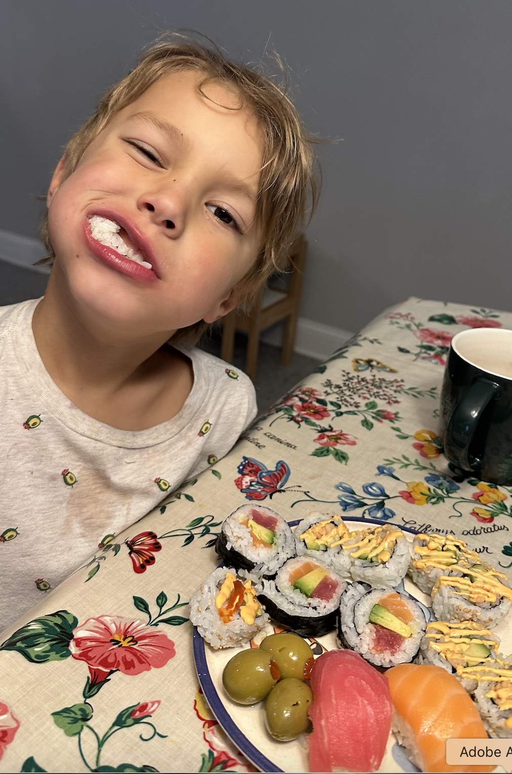 Auggie loves sushi