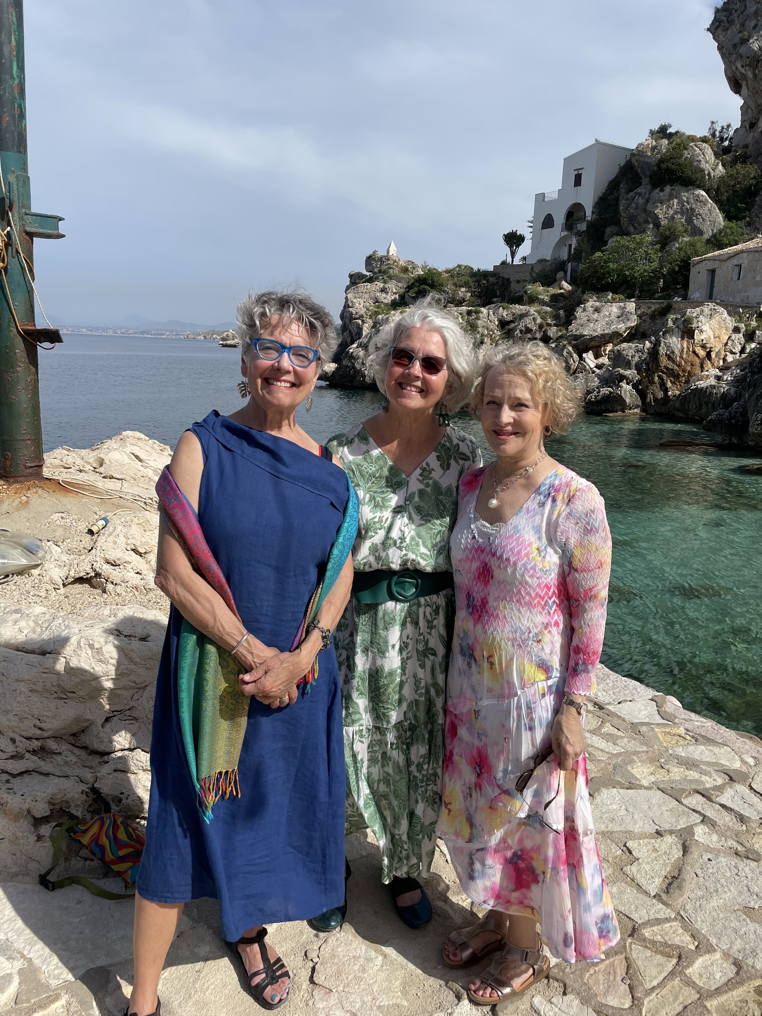 Ann, Carol, and cousin Susie Pedrelli at the Scopello, Sicily, family wedding