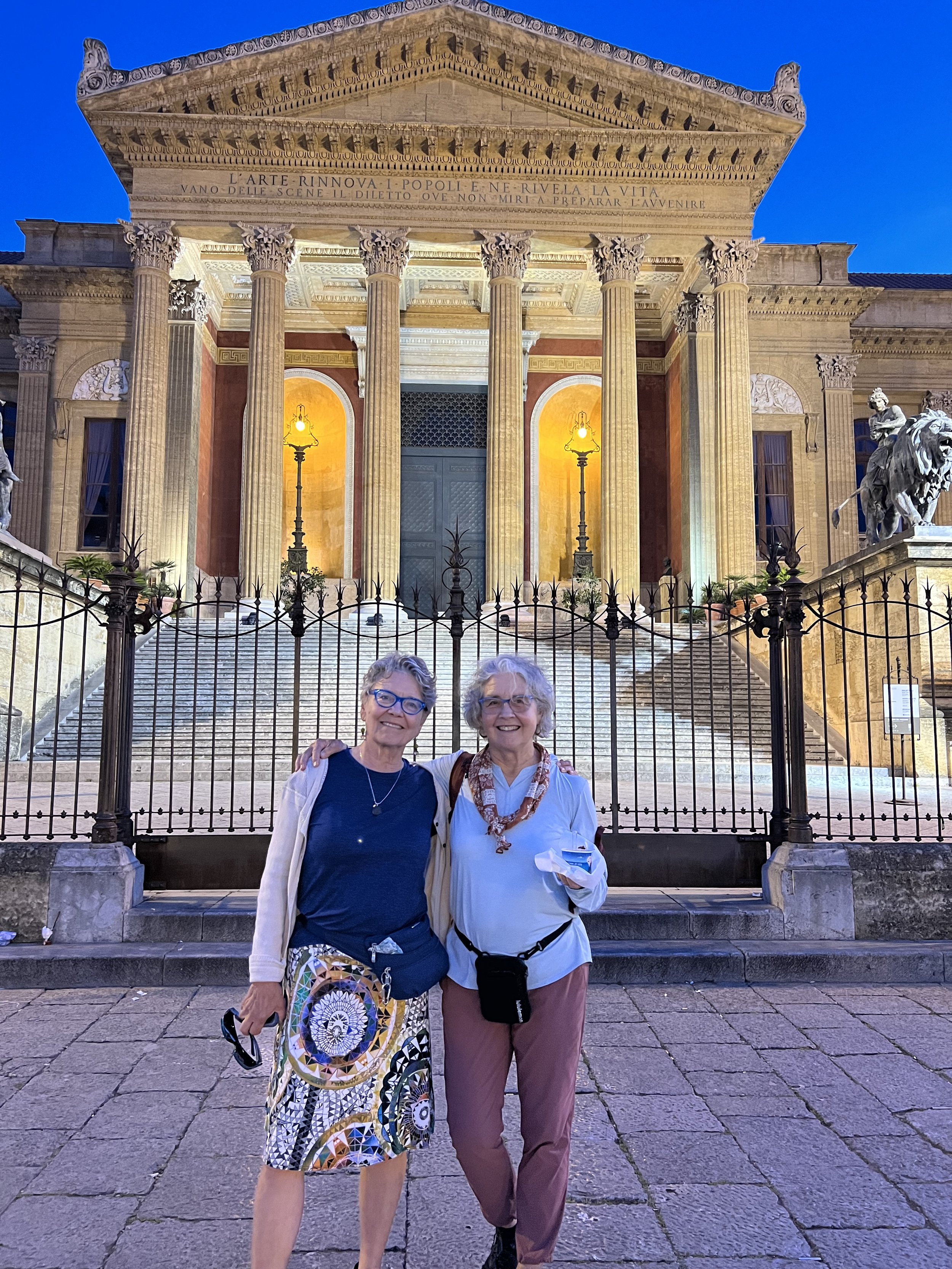 Ann and Carol, with the Palermo Opera House in the background