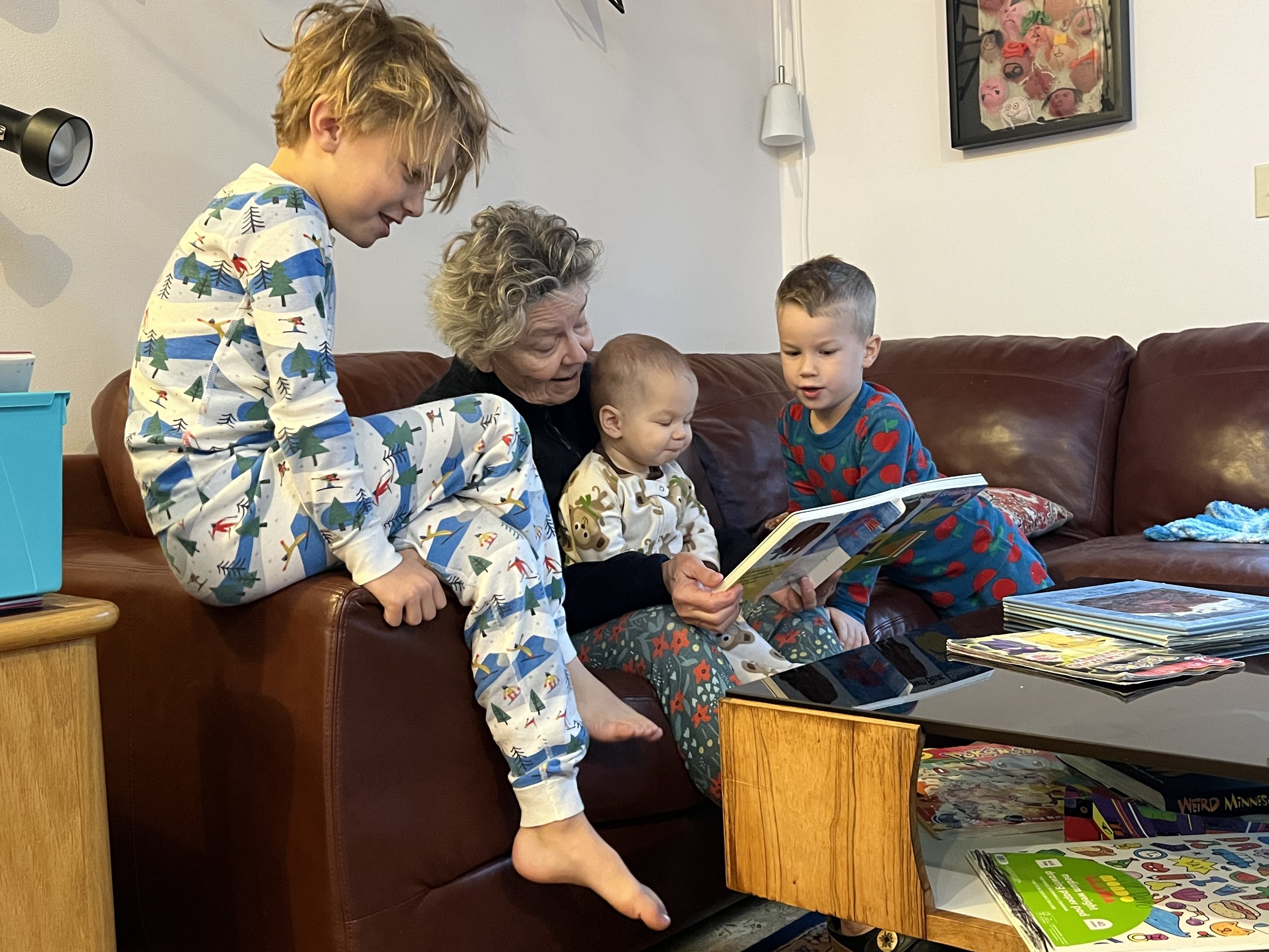 Grandma reading to the brood