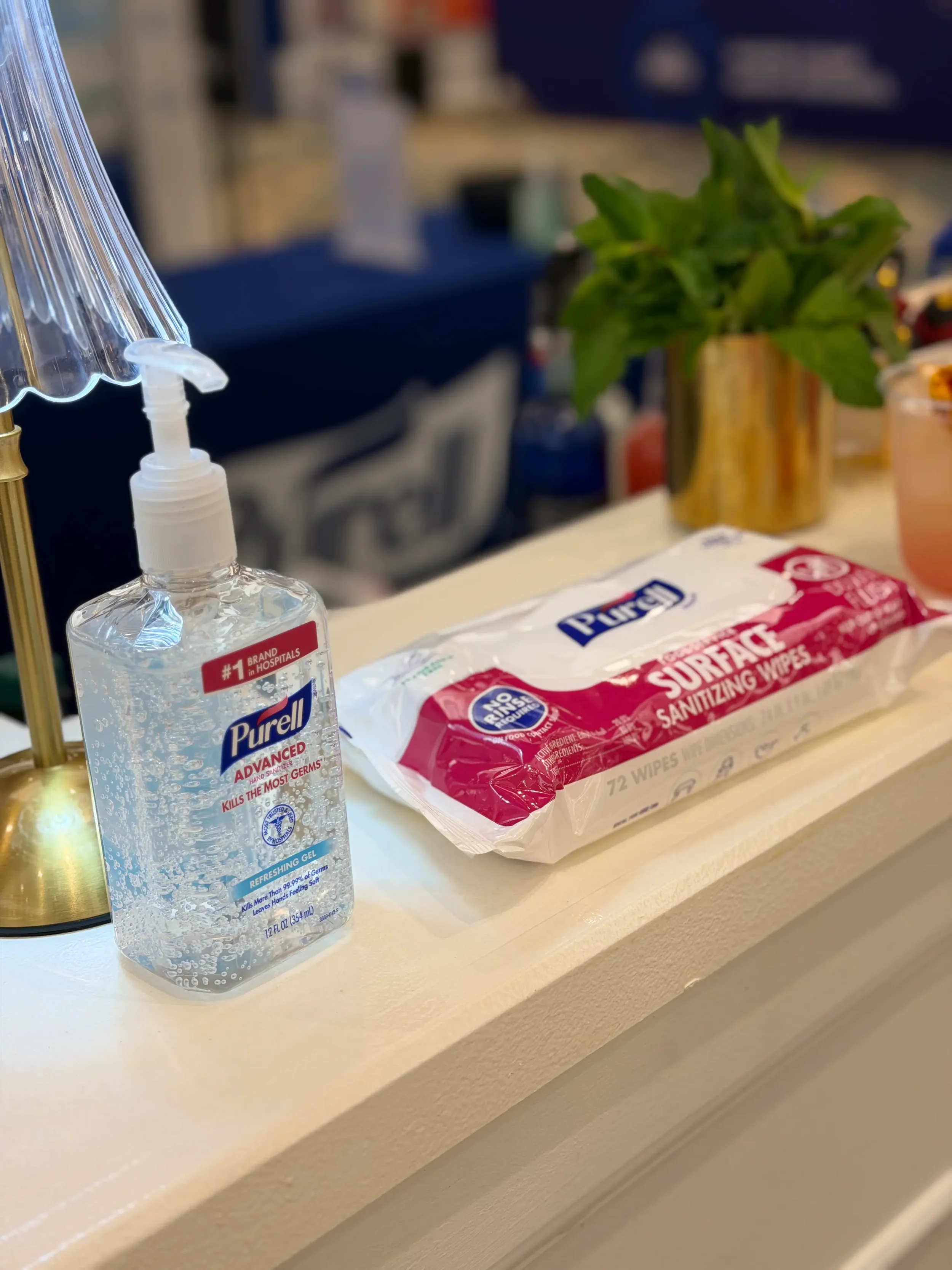 PURELL hand sanitizer products displayed on a custom mobile bar during a corporate trade show brand activation in Orlando.