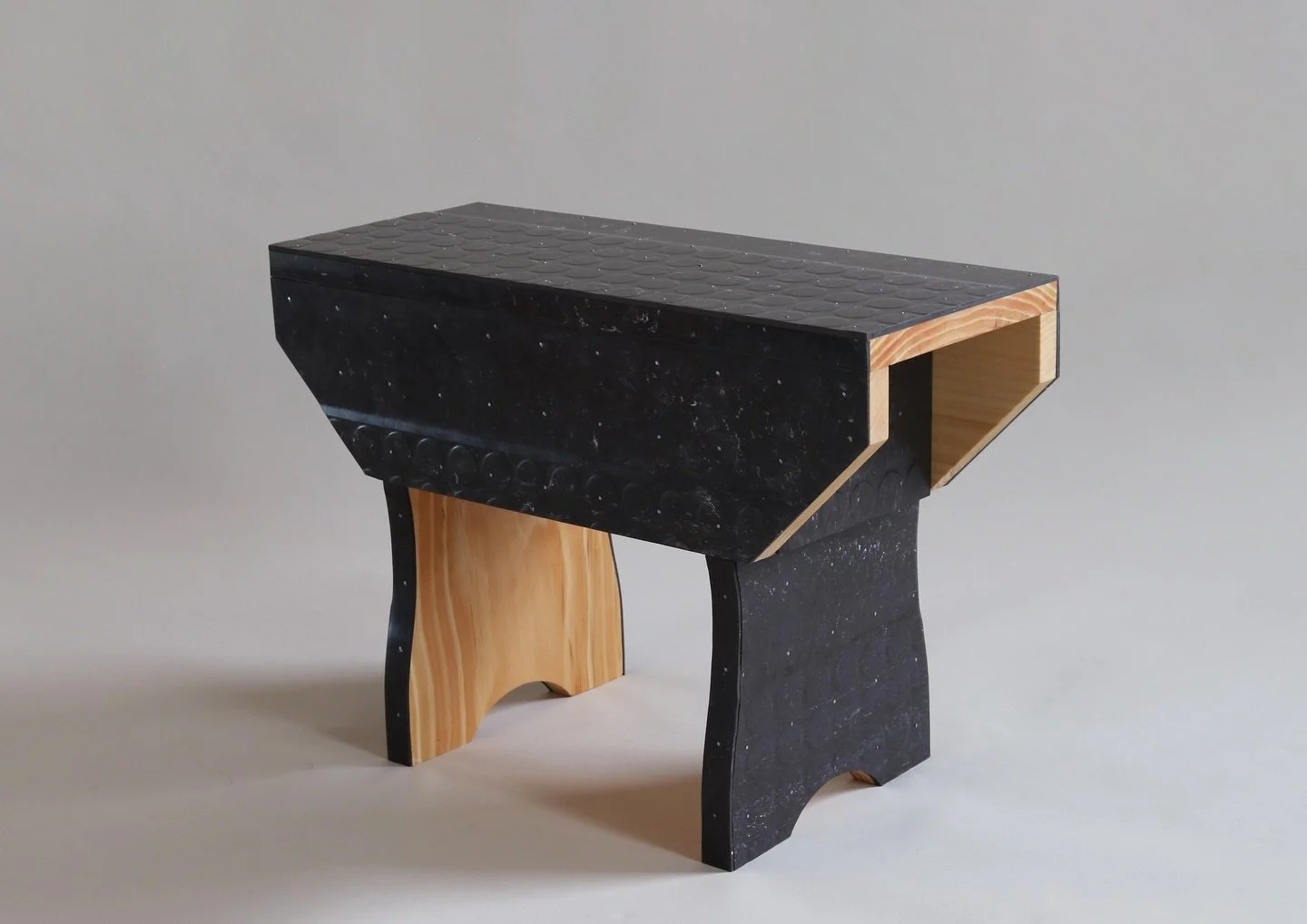 Bath Stool @cameronlasson 
24 x 10 x 17 in

The stool is based on a vernacular bench in the film One Flew Over the Cuckoo&rsquo;s Nest&rdquo; It is built from eastern white pine and laminated in a marbled institutional rubber flooring using a grid of