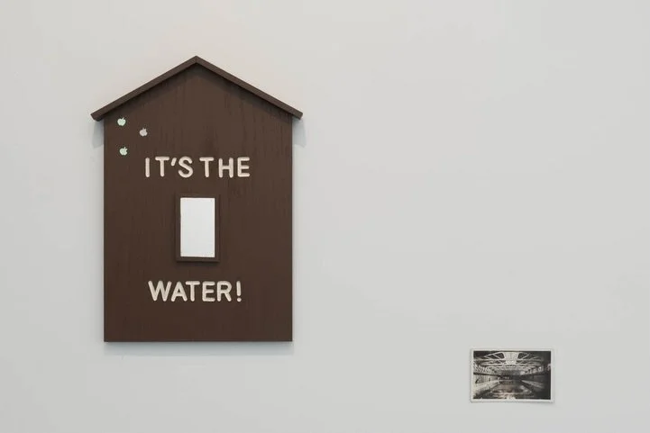 Last days on view&mdash;Taking the Waters is a show to be seen if you are in Livingston!!

It&rsquo;s the Water! @kirawilso 
12 x 16 in
Oak, Paint, Mirror, Stickers

#placedmt
#takingthewaters
#kirawilson