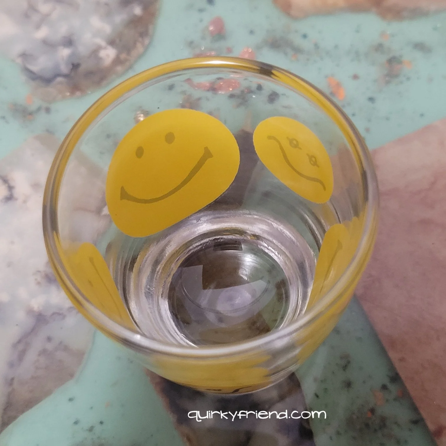 Vintage 1970s Libbey smiley face shot glass inside