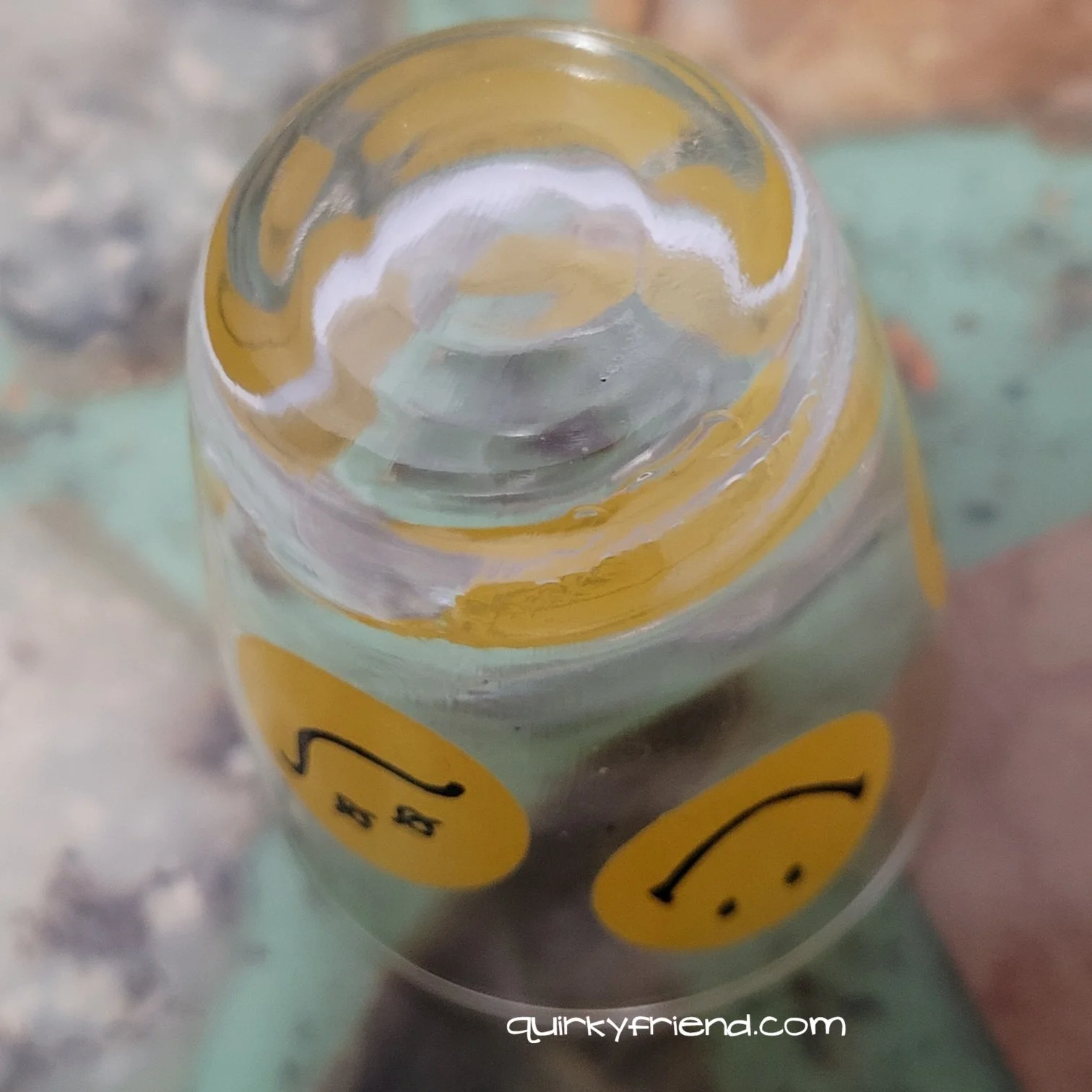 Vintage 1970s Libbey smiley face shot glass upside down