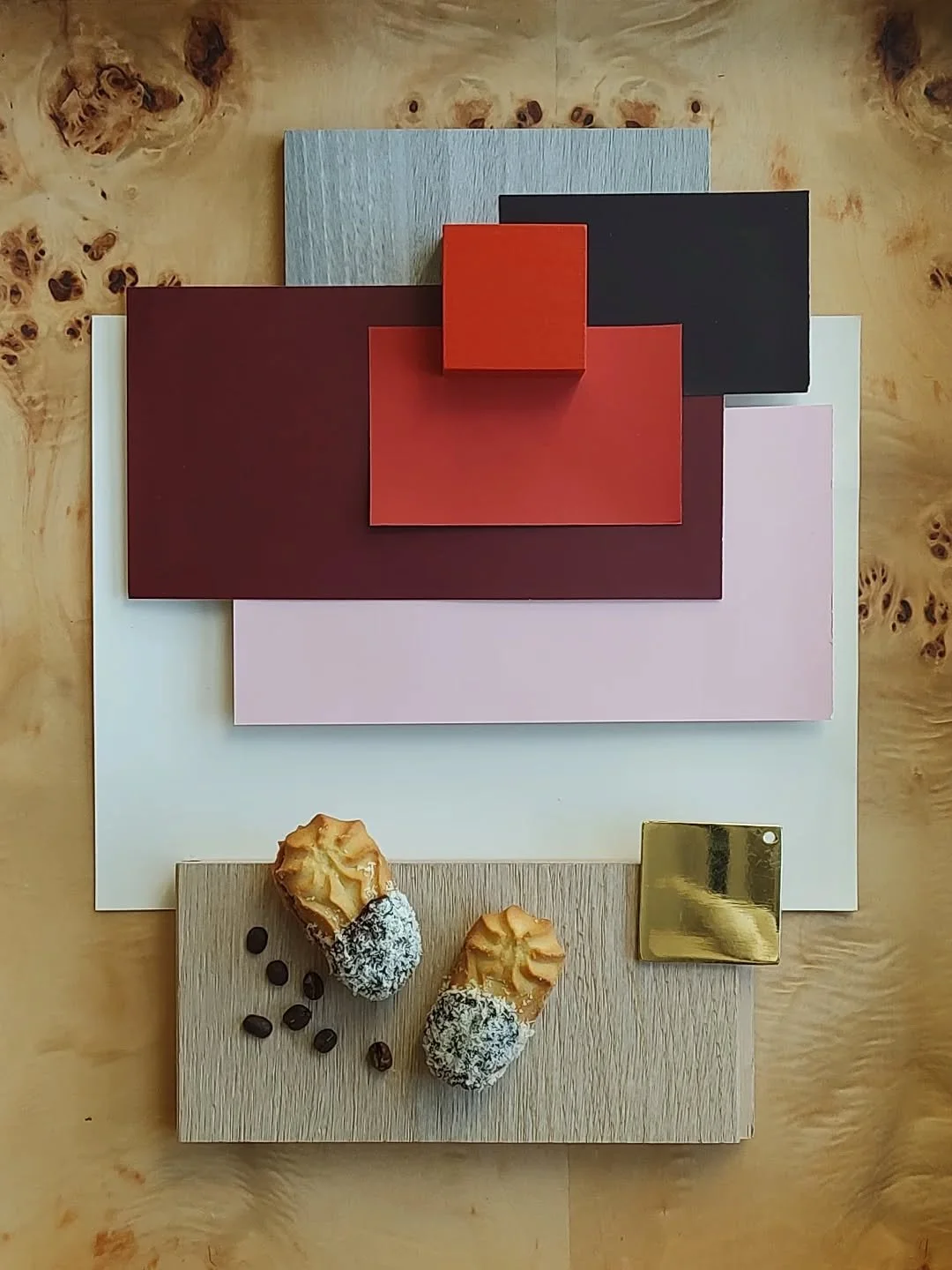 Any exciting new makeover for @sweetjavas cafe, coming soon! Mercurio helped pull together this finish palette for their busy cafe space in Salem. If you're in the area, go grab some delicious cookies, coffee and treats. New paint, lighting and furni