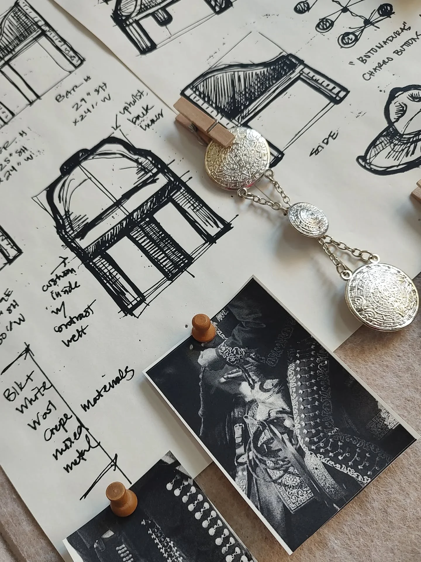 I have been working on some new products designs, like this concept for a chair and ottoman inspired by Mexican mariachi suits called "charros." I've been playing with ways to incorporate silver accents and tailored details, lots to play an