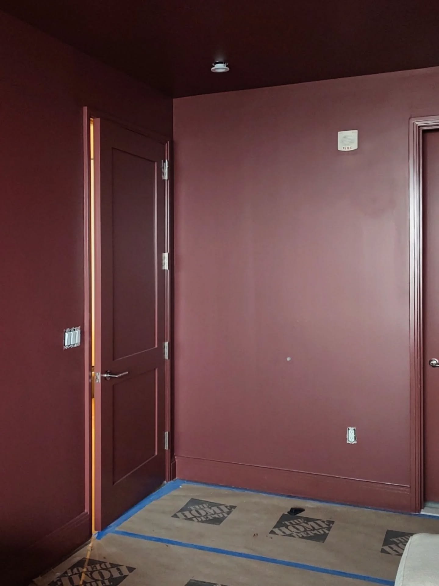 What a difference (a day and) a coat of paint makes! This beautiful rich burgundy red color has instantly warmed up this client's bedroom. Everything still in progress, but loving the change already 🍷
.
Paint color: Benjamin Moore "Beaujolais&q