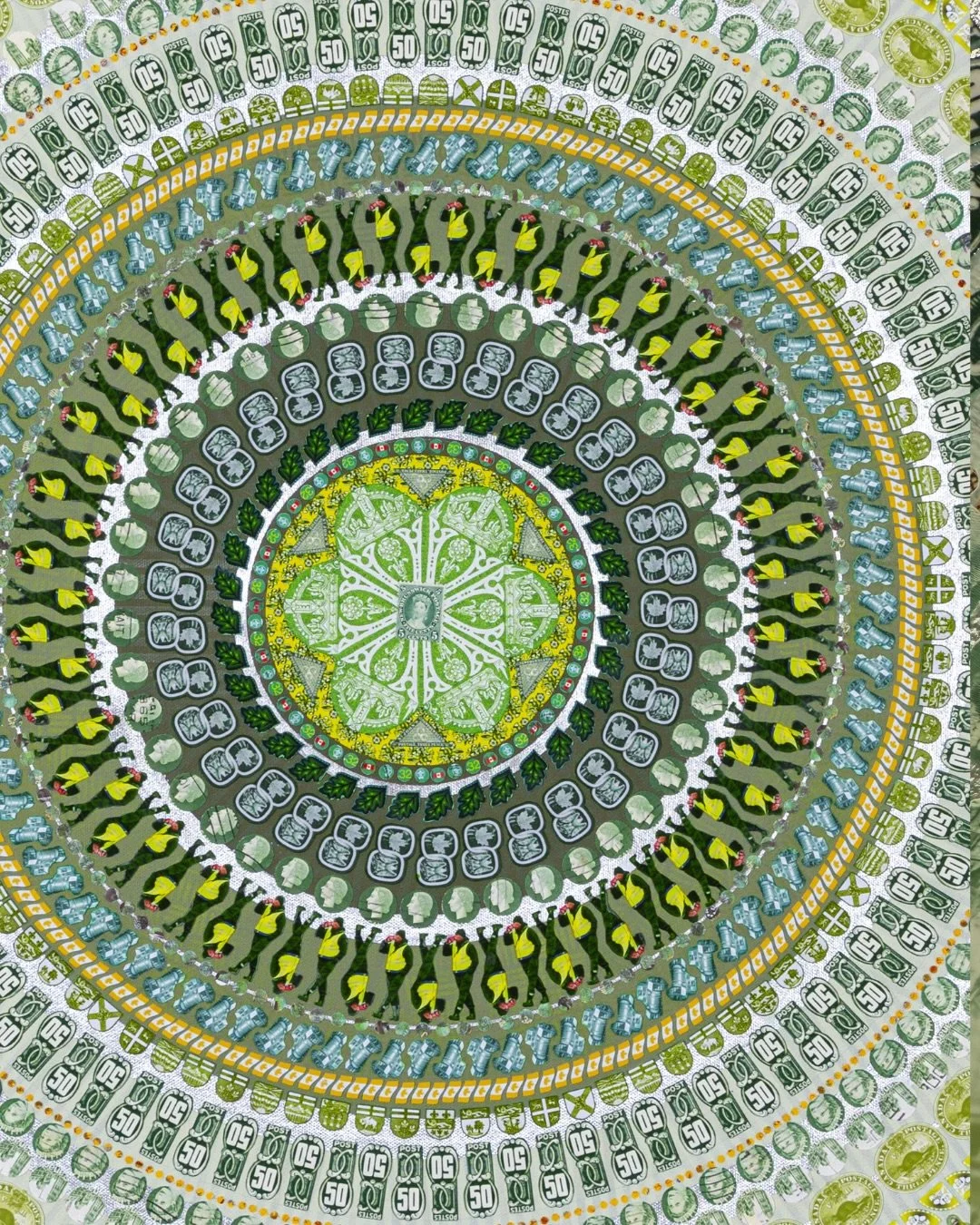 What happens when a striking postal worker meets a group of prairie farmettes in the middle of a circle?

Apparently, they organize.

This new Mark of a Nation piece pulls from my stamp collection and some very Canadian contradictions, sovereignty an